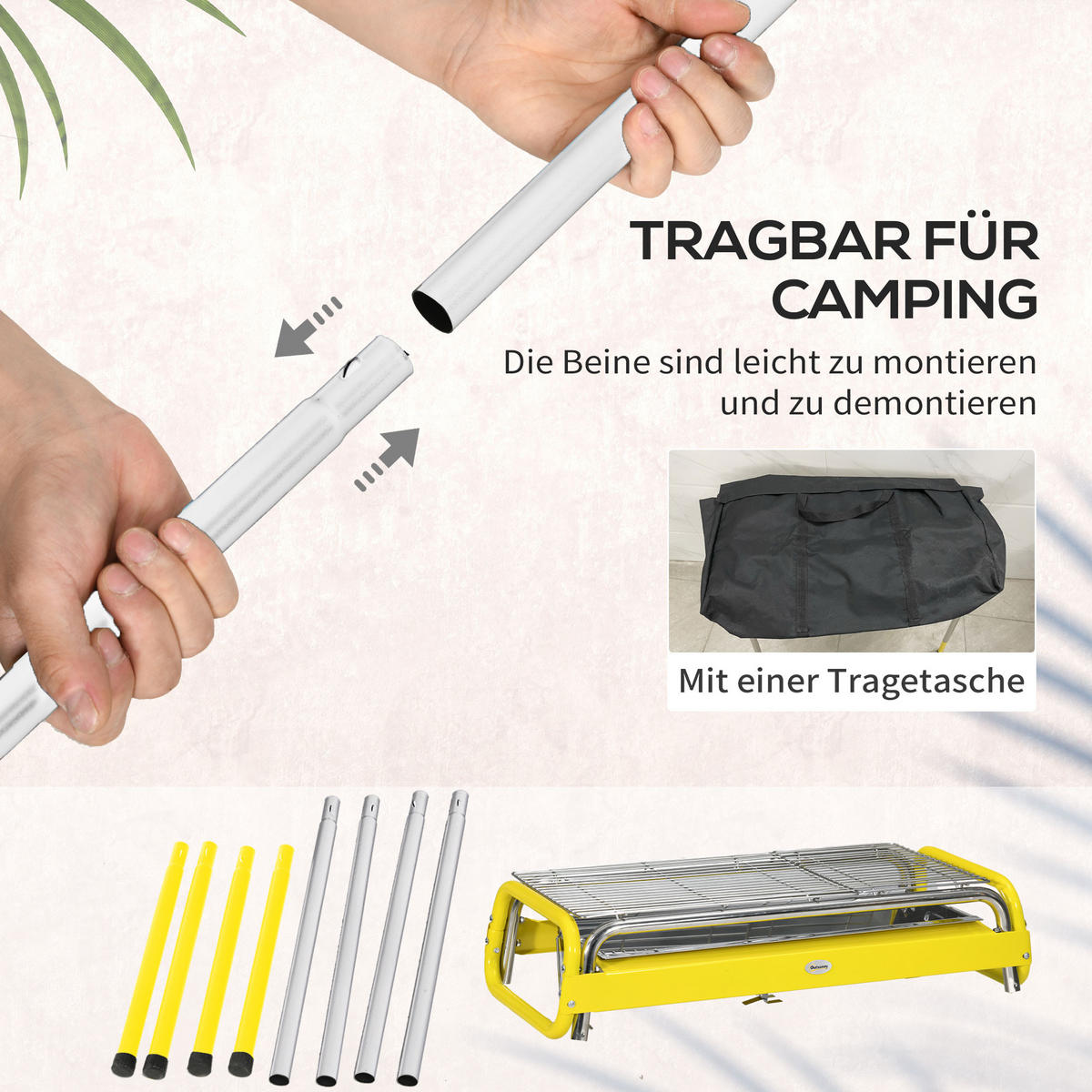 HOLZKOHLEGRILL - Gelb, Metall (43/72/85cm) - Outsunny