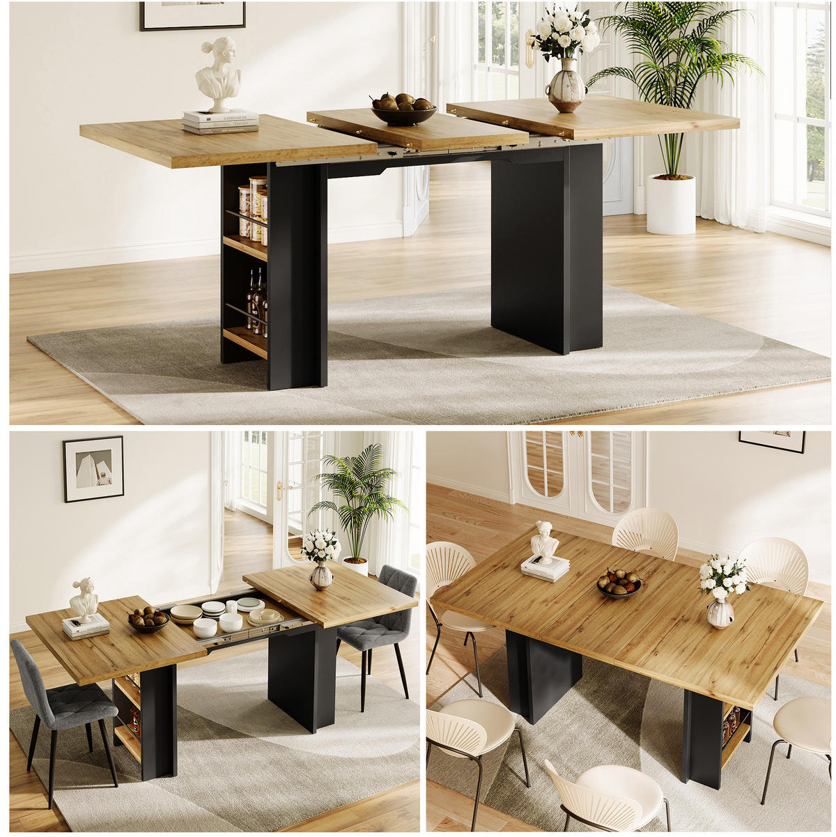 ESSTISCH 120-160/80/75 cm Naturfarben aus MDF mit Regalen - Braun, Holzwerkstoff (120/80/75cm) - OKMYHOME