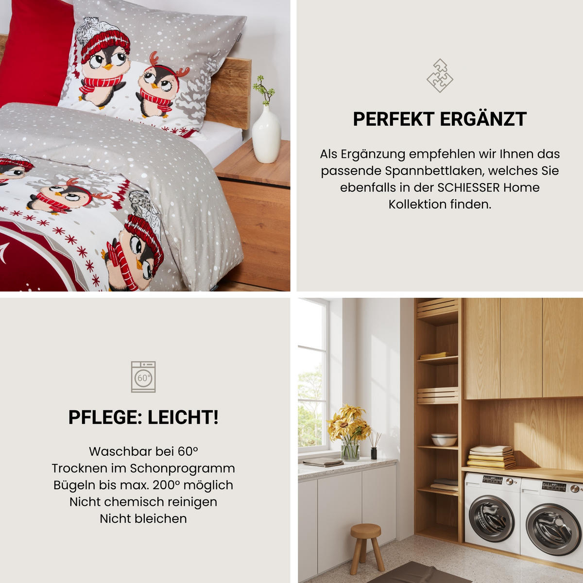 BETTWÄSCHESET Antoni - Feinbiber - 2-teilig - 155 x 220 cm - Grau - Grau, Textil (155/220cm) - SCHIESSER