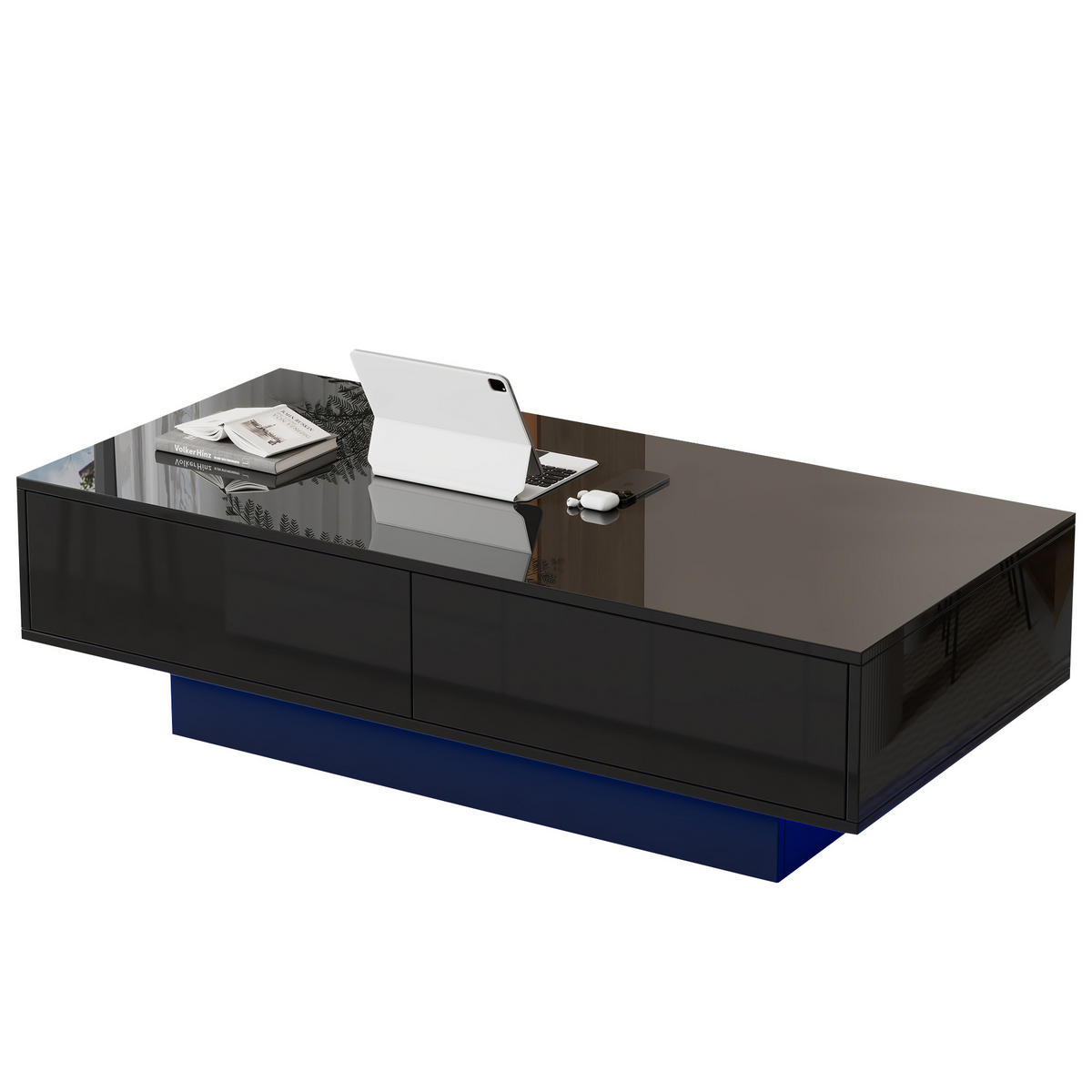 COUCHTISCH Schwarz 115/55/34 cm mit LED-Beleuchtung - Schwarz, Holzwerkstoff (55/115/34cm) - PANGIVO