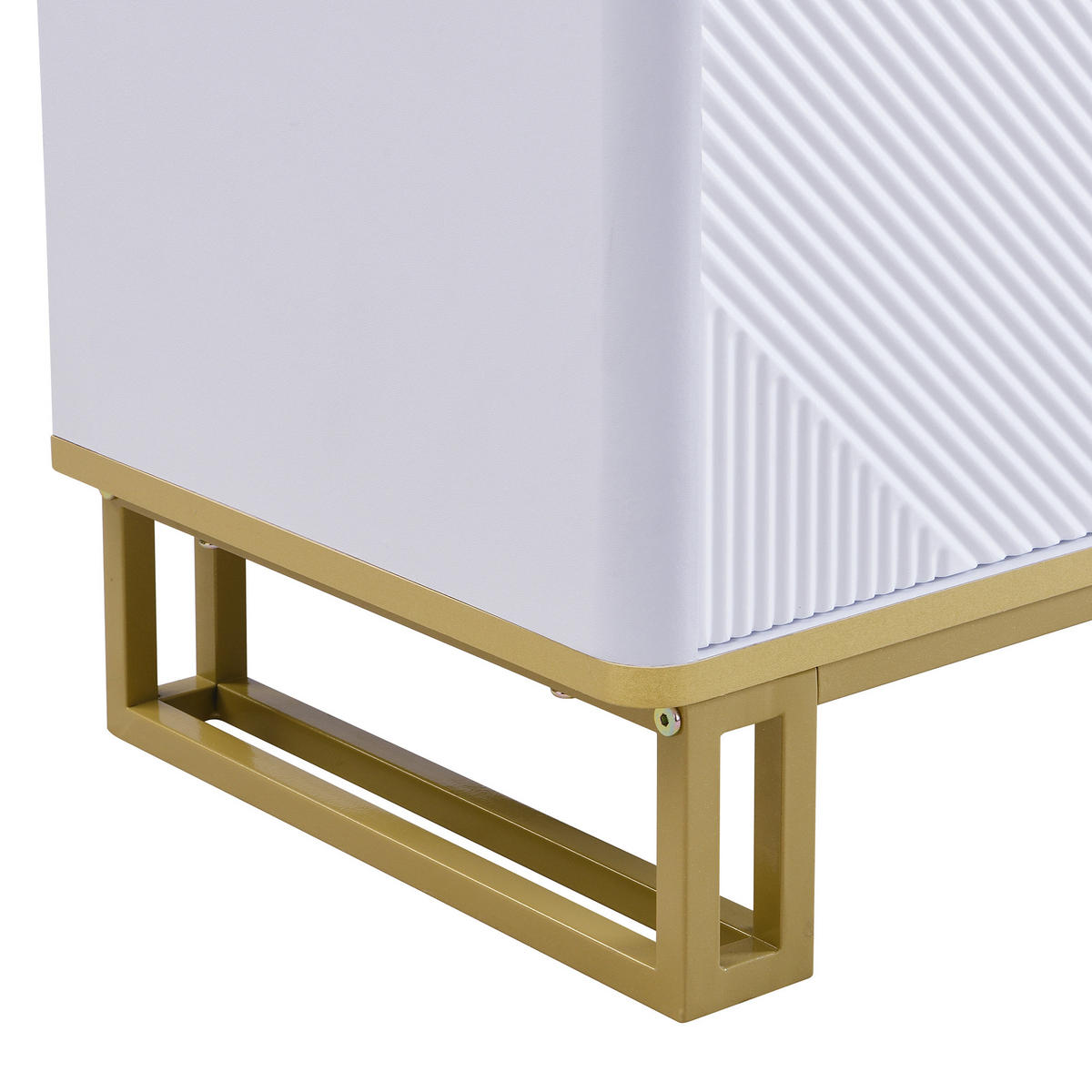 LOWBOARD in Weiß und Gold TV-Schrank mit vier Türen für Wohnzimmer, B160/T37.5/H48 cm - Goldfarben/Weiß, Holzwerkstoff/Metall (160/48/37.5cm) - STILVORA