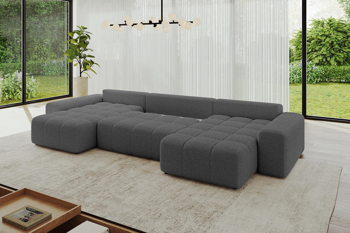 WOHNLANDSCHAFT ENIL-U 390x175x84 Grau Bouclé - Grau, Holzwerkstoff/Kunststoff (390/84/175cm) - ALTDECOR