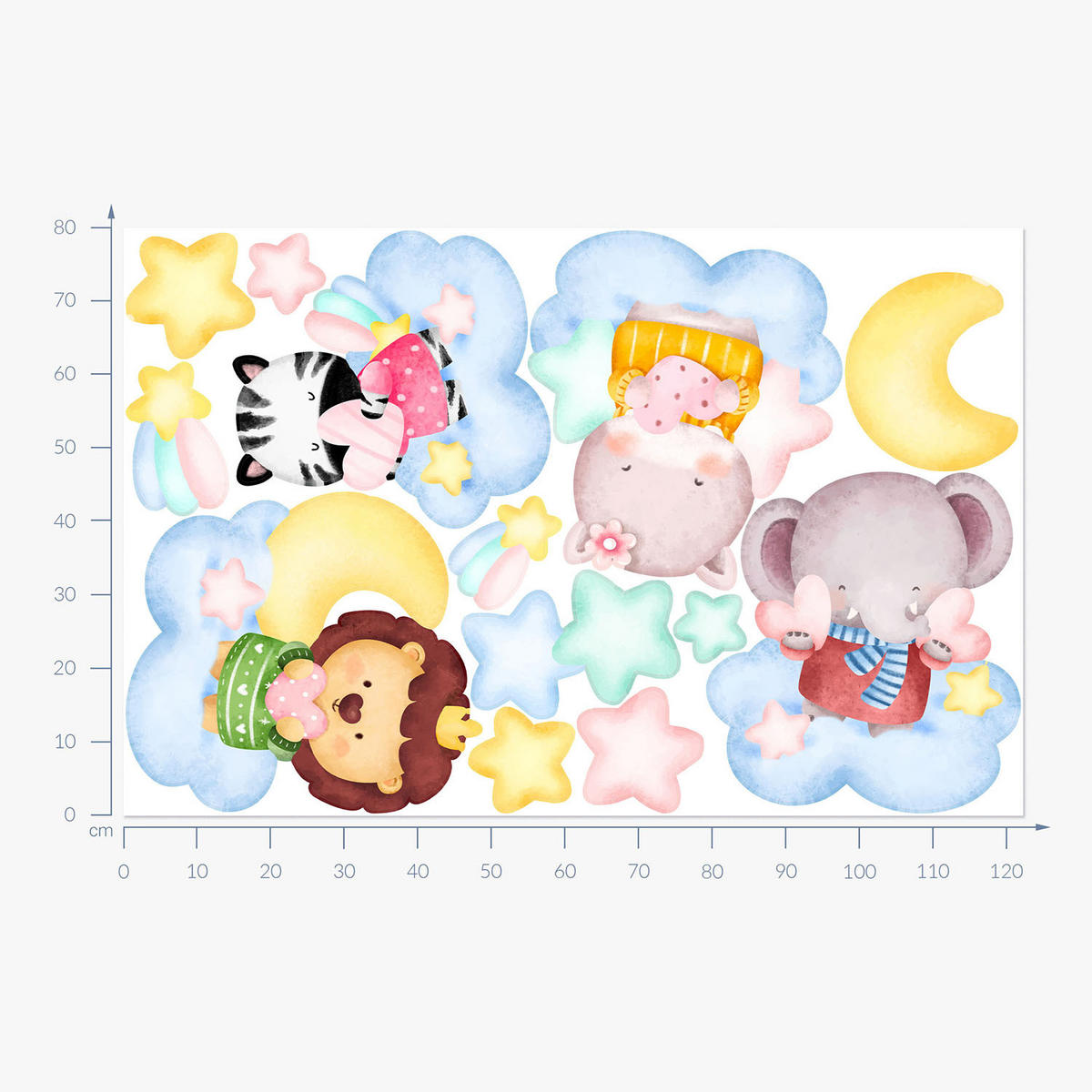 WANDAUFKLEBER 80x122cm - Tiere in den Wolken - Multicolor, Kunststoff (80/122/0.1cm) - Wallfluent