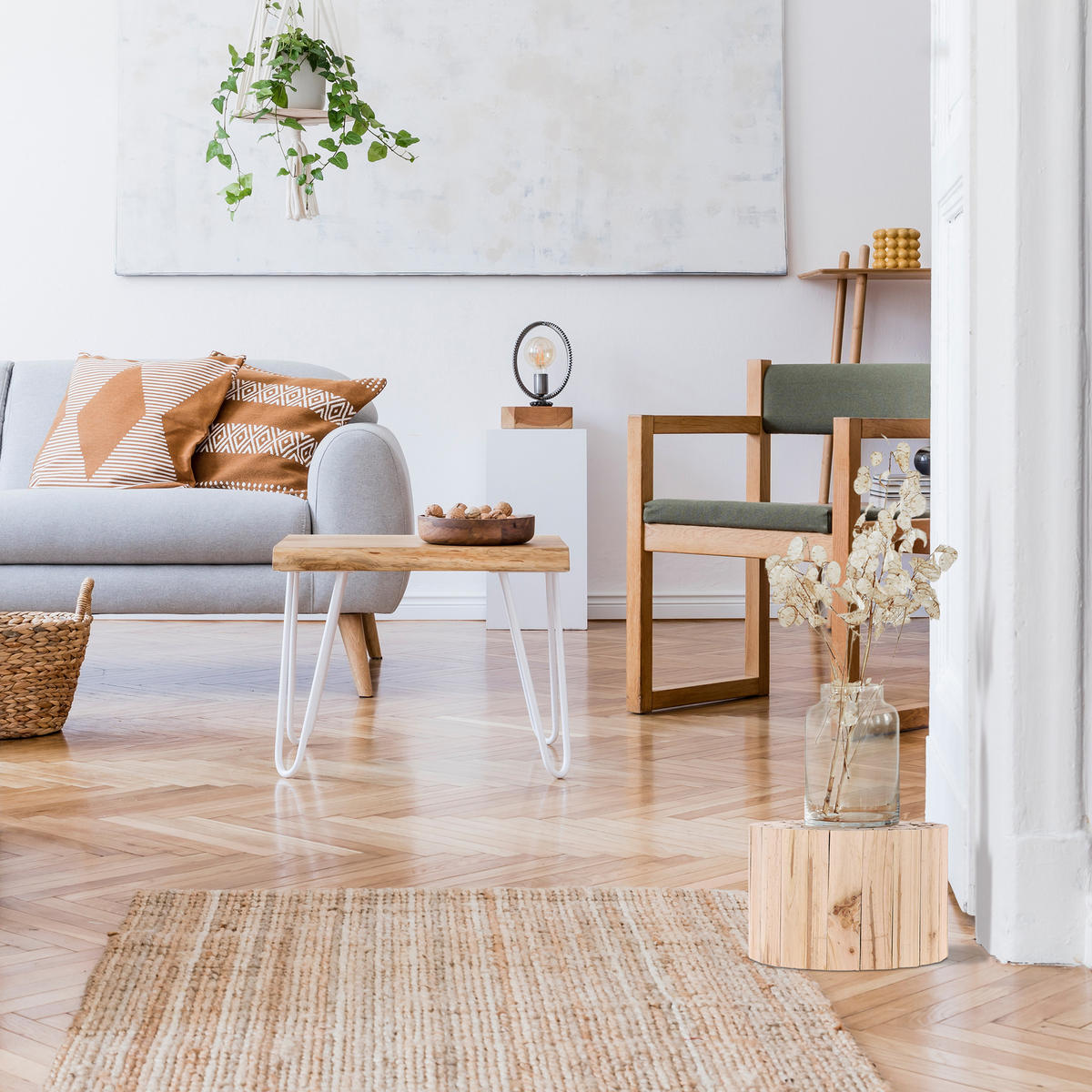 BLUMENHOCKER - Hellbraun, Holz (30/20/30cm) - Relaxdays