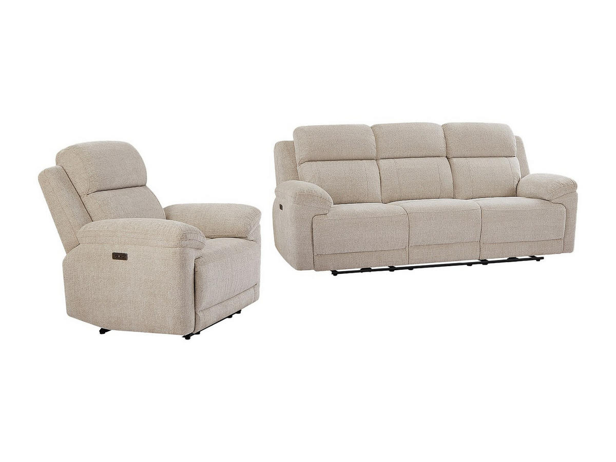 SOFAGARNITUR mit Relaxfunktion - 4 -Sitzer - Polyester - beige - KELUNO - Beige, Textil (228/104/98cm) - Vente-Unique