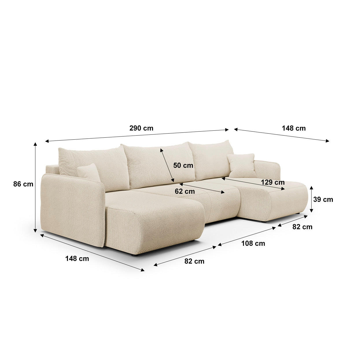 PANORAMSKA SOFA Claudio 5 mjesta za sjedenje Bejž - bež, drvo (290/86/148cm) - Petits-meubles
