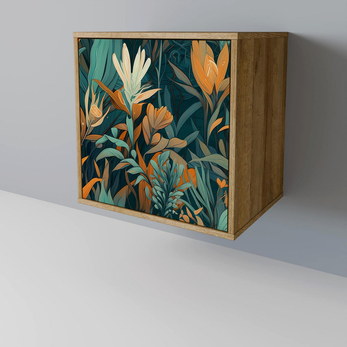 SIDEBOARD FLORAL SERENITY, Eichefarben, 57,5x42x77,5 cm, Schräge Buchenholzfüße - Eichefarben/Buchefarben, Holzwerkstoff/Buchenholz (57.5/77.5/42cm) - SpaceRebels