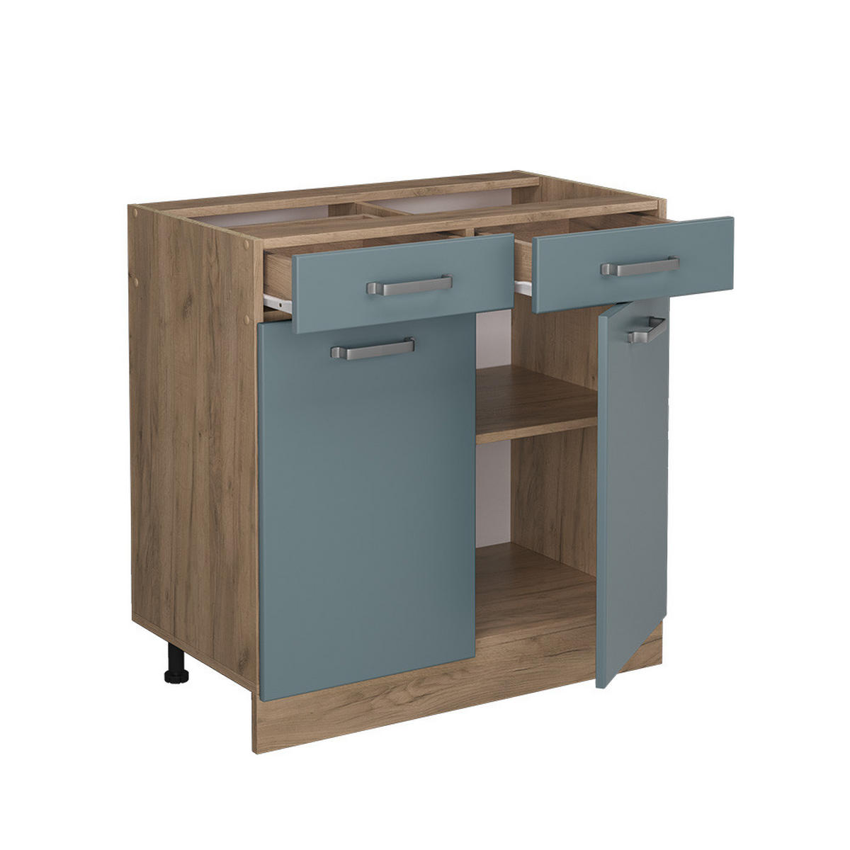 KÜCHENUNTERSCHRANK R-Line Blau-Grau 80 cm AP Marmor - Honigeiche/Eiche Wotan, Holzwerkstoff (80/81.6/60cm) - Vicco