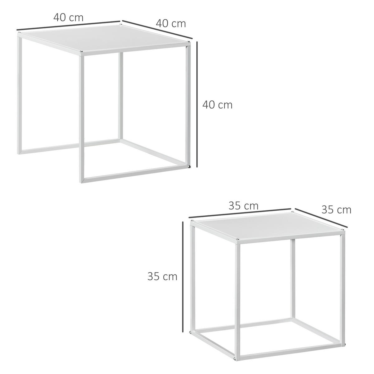 2ER-SET Couchtisch, Eckiger Beistelltisch, Kaffeetisch mit Stahlgestell Weiß - Weiß, Metall (40/40/40cm) - HOMCOM