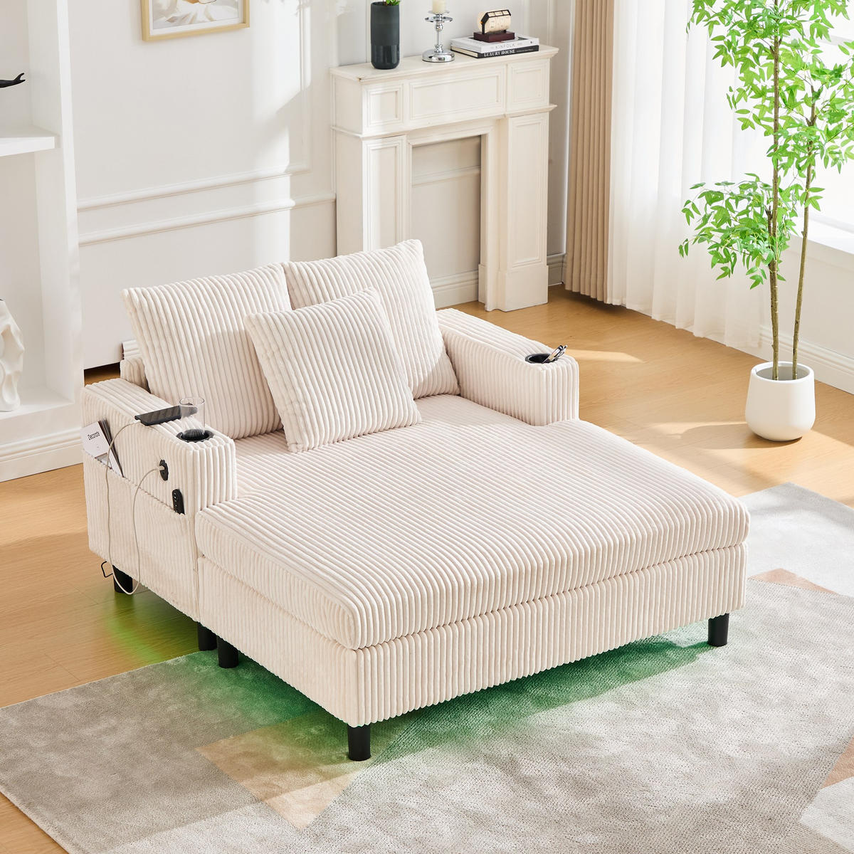 RELAXLIEGE XXL Polsterliege,Relaxsessel,3 Zierkissen,Cord,Beige - Beige, Textil (128/85/142cm) - LVHOM
