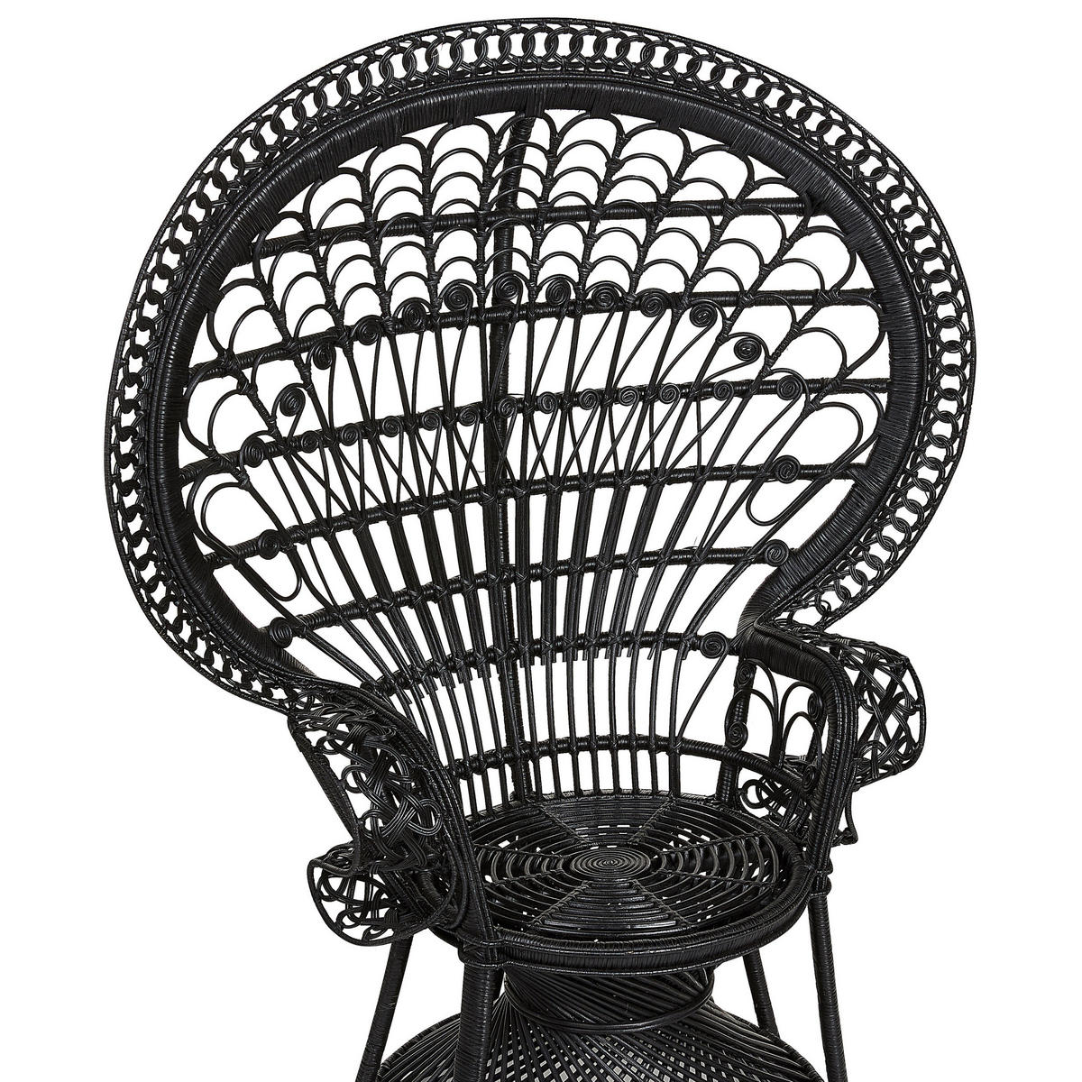 PFAUENSESSEL Rattan/Baumwolle schwarz Emmanuelle - Schwarz, Naturmaterialien/Textil (120/150/50cm) - Beliani