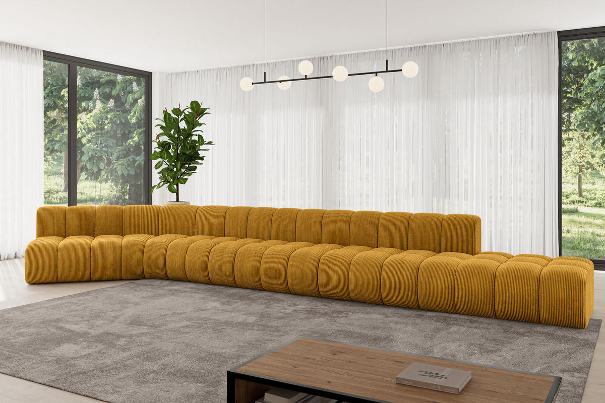 ECKSOFA modulares Sofa Brilo-L3 - 562x174x70 cm Senfgelb - Currygelb, Holzwerkstoff/Textil (562/174cm) - ALTDECOR