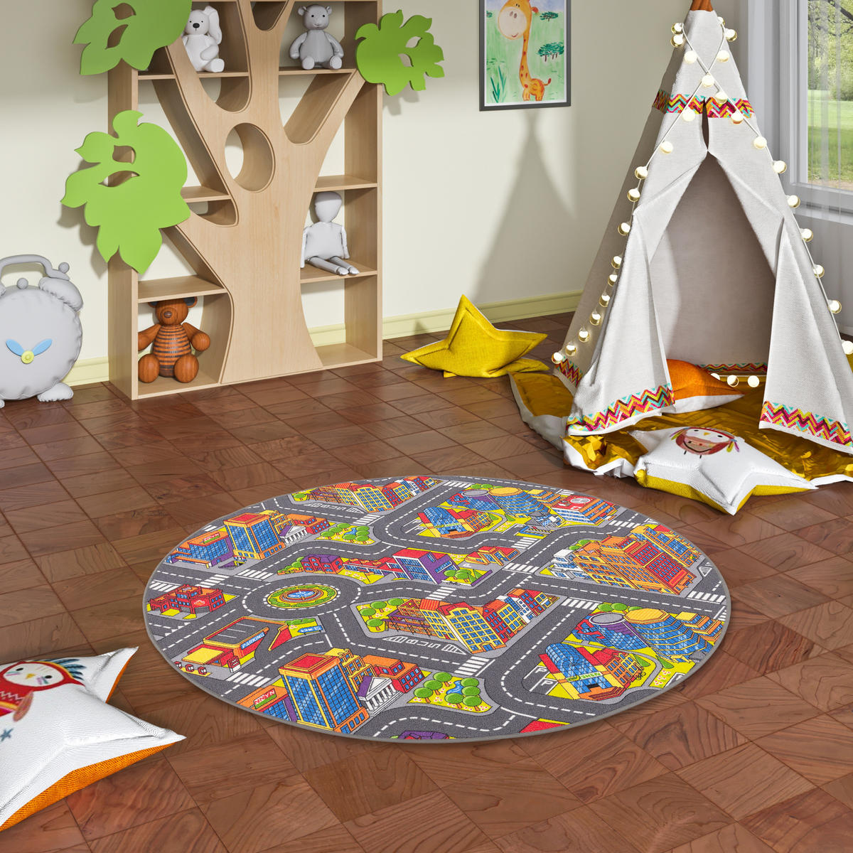 KINDER STRASSENTEPPICH 3D BIG CITY RUND - Multicolor, Textil (133/133cm) - Snapstyle