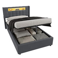 POLSTERBETT 90×200 mit Hydraulische Bettkasten und LED Beleuchtung in Grau, ohne Matratze - Grau, Holzwerkstoff/Textil (90/200cm) - STILVORA