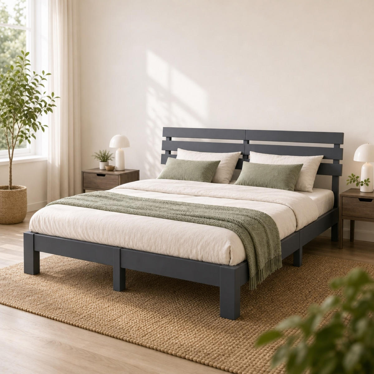 BETT Grau Massivholz mit Lattenrost 160x200 cm - Anthrazit, Holz - Relaxdays