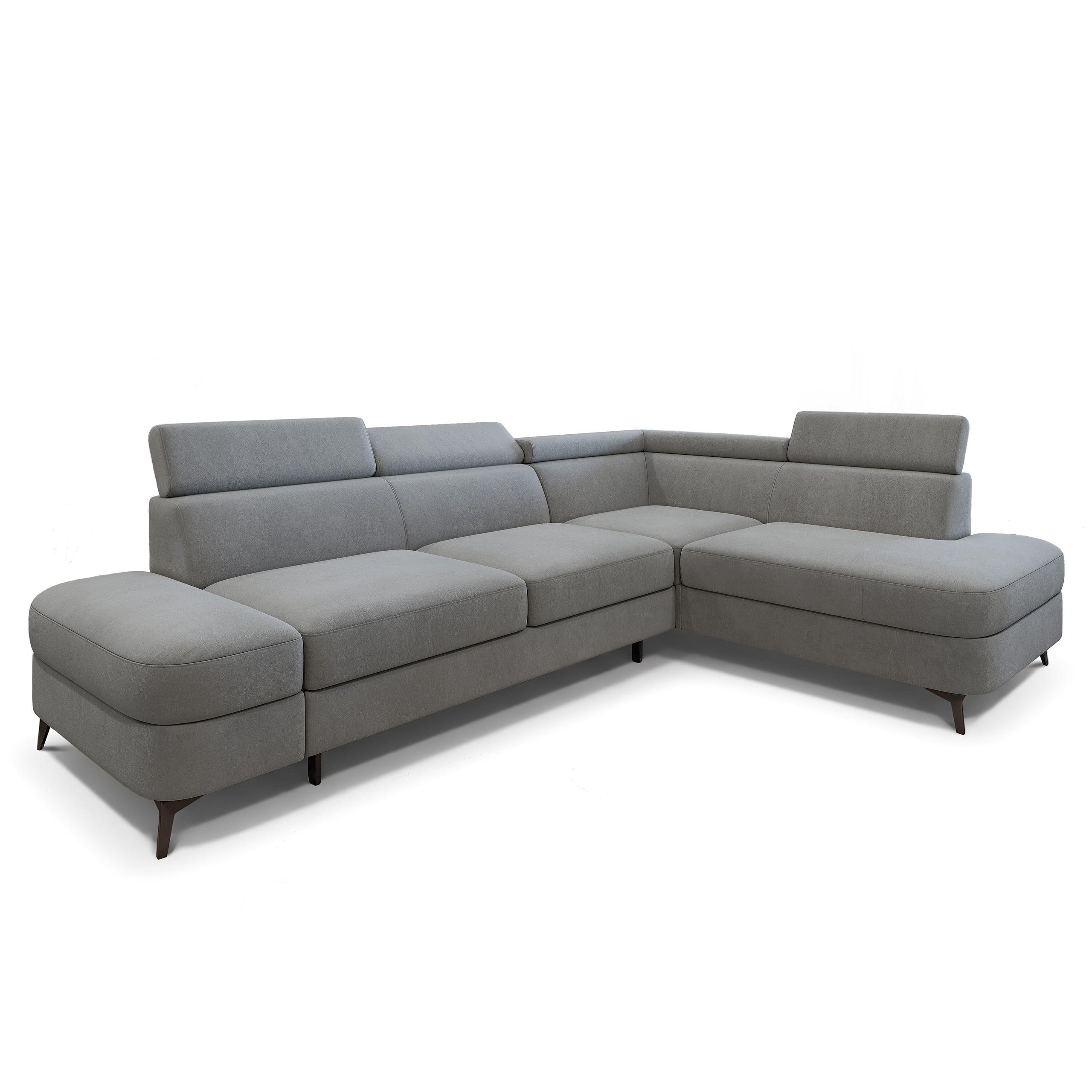 ECKSOFA AVISE MV R-S Grau Velours-Stoff mit Schlaffunktion - Grau, Holzwerkstoff/Textil (268/195cm) - MASSENO