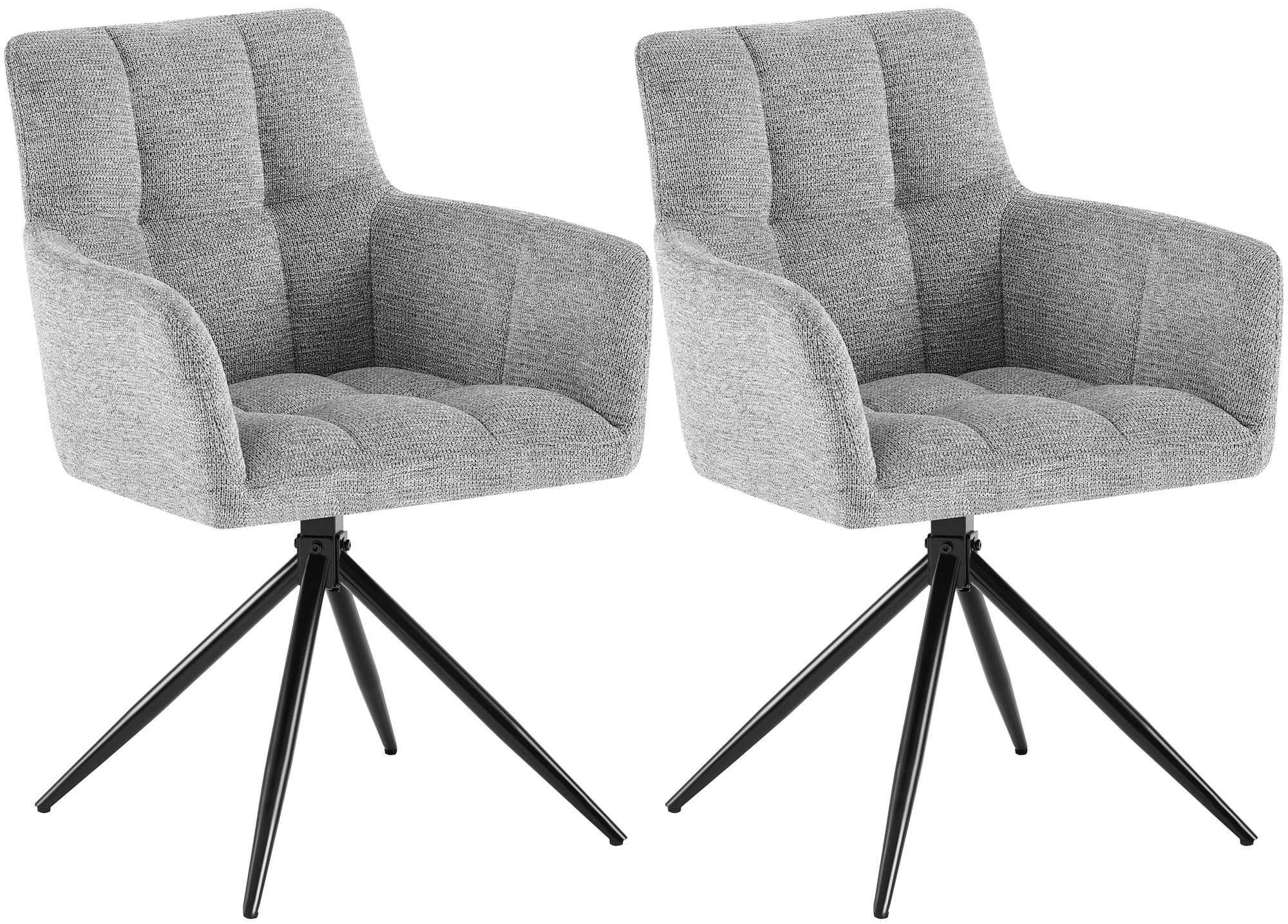 ARMLEHNENSTUHL 2er Set Stoff Hellgrau - Hellgrau/Schwarz, Textil/Metall (59/87/59cm) - CLP