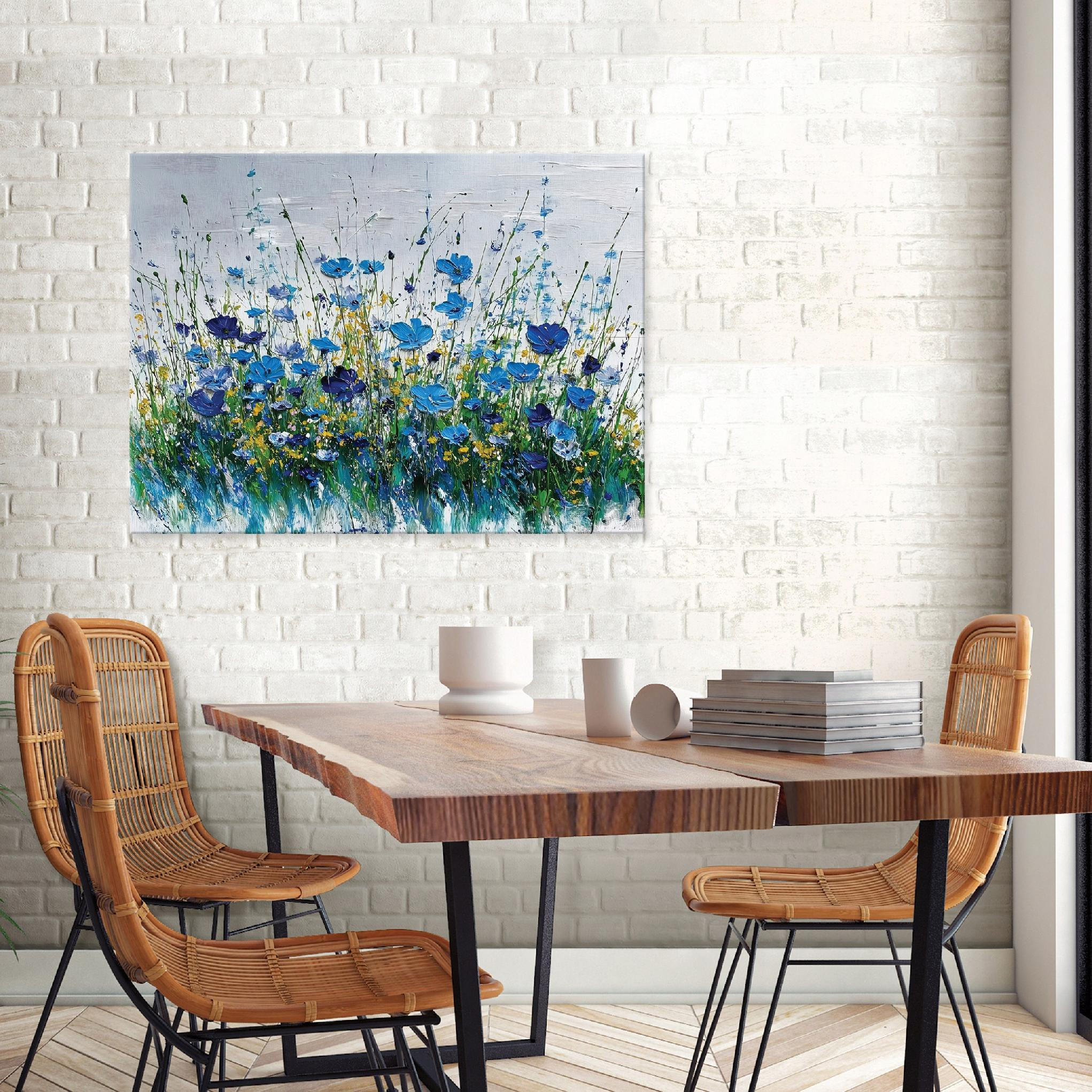 LEINWANDBILD Blumen Aquarell Blau 100x70 cm - Multicolor, Holzwerkstoff (100/70cm) - Wallarena