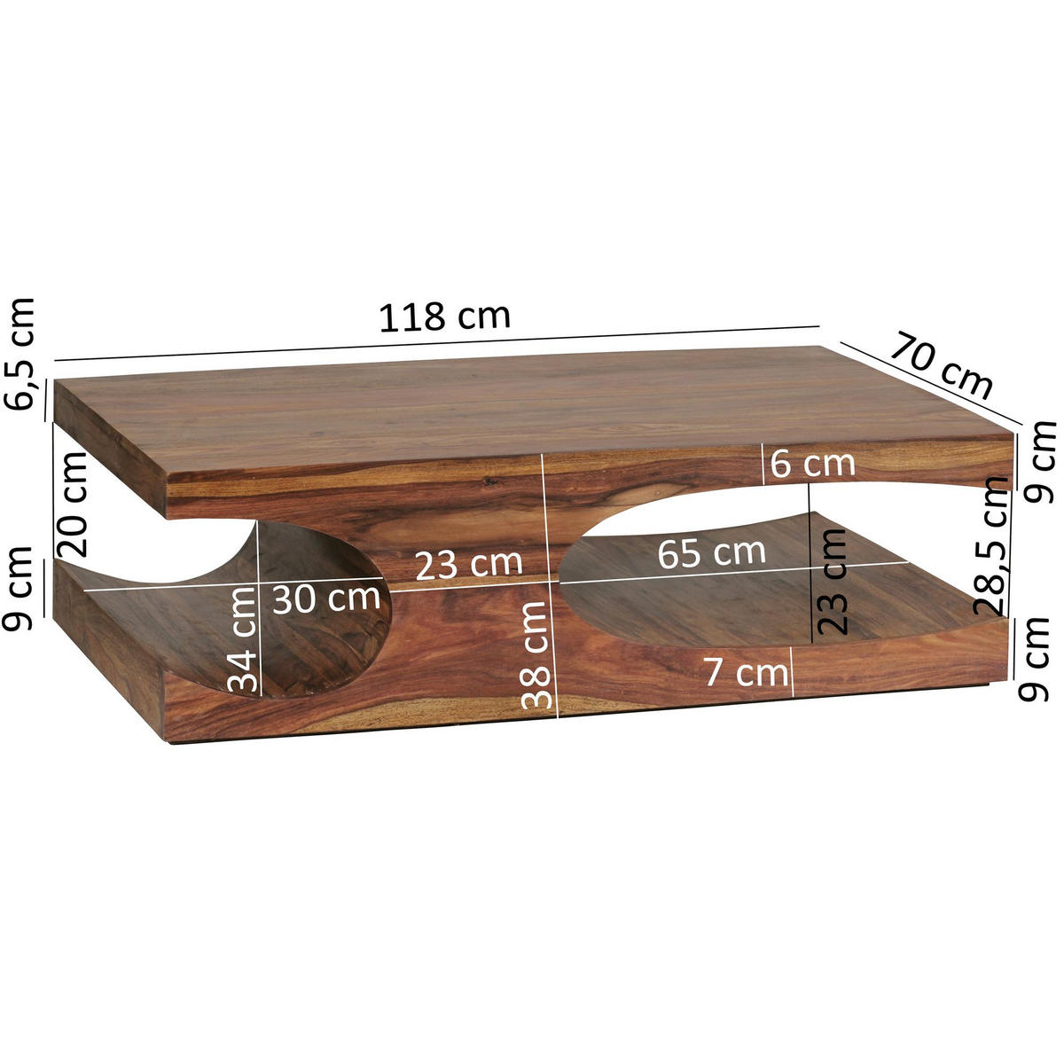 COUCHTISCH Massivholz mit zwei Ablagefächern, handgefertigt und pflegeleicht, Braun 118x70x38 cm - Braun, Holz (70/118/38cm) - KADIMA DESIGN