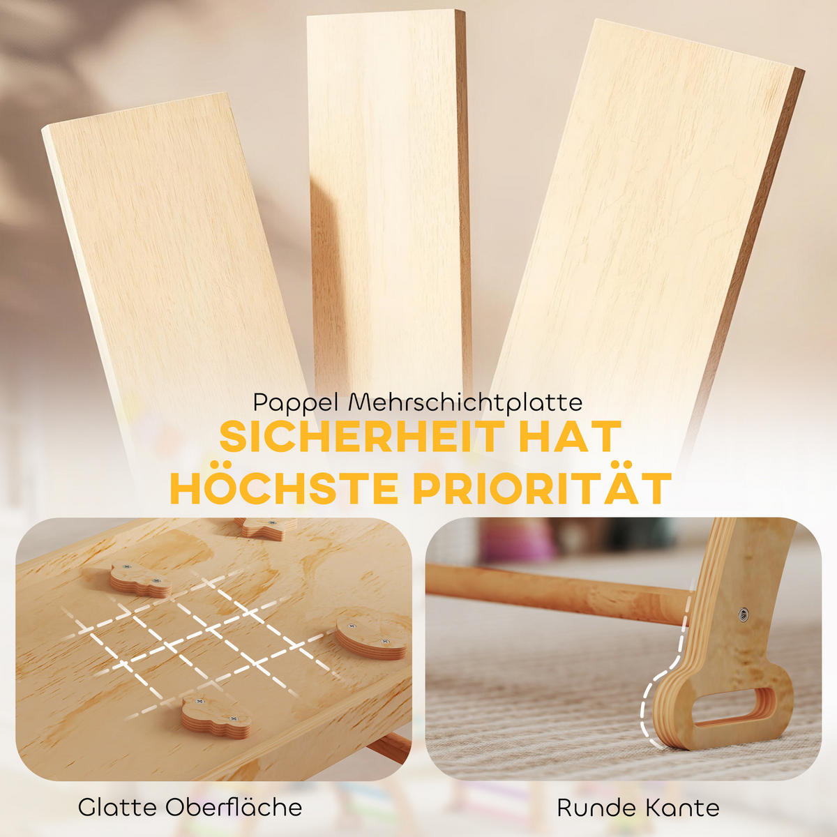 INDOOR-KLETTERGERÜST 9-in-1 Rampe Rutsche Leiter Schreibtafel - Naturfarben, Holz (52.5/48/100cm) - AIYAPLAY