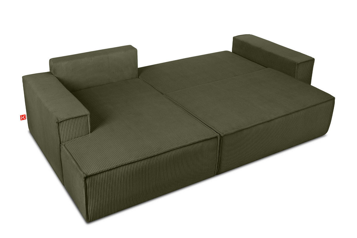 ECKSCHLAFSOFA-LINKS NAPI in Pet Friendly Cord-Stoff, oliv - Schwarz/Olivgrün, Textil (262/148cm) - KONSIMO®
