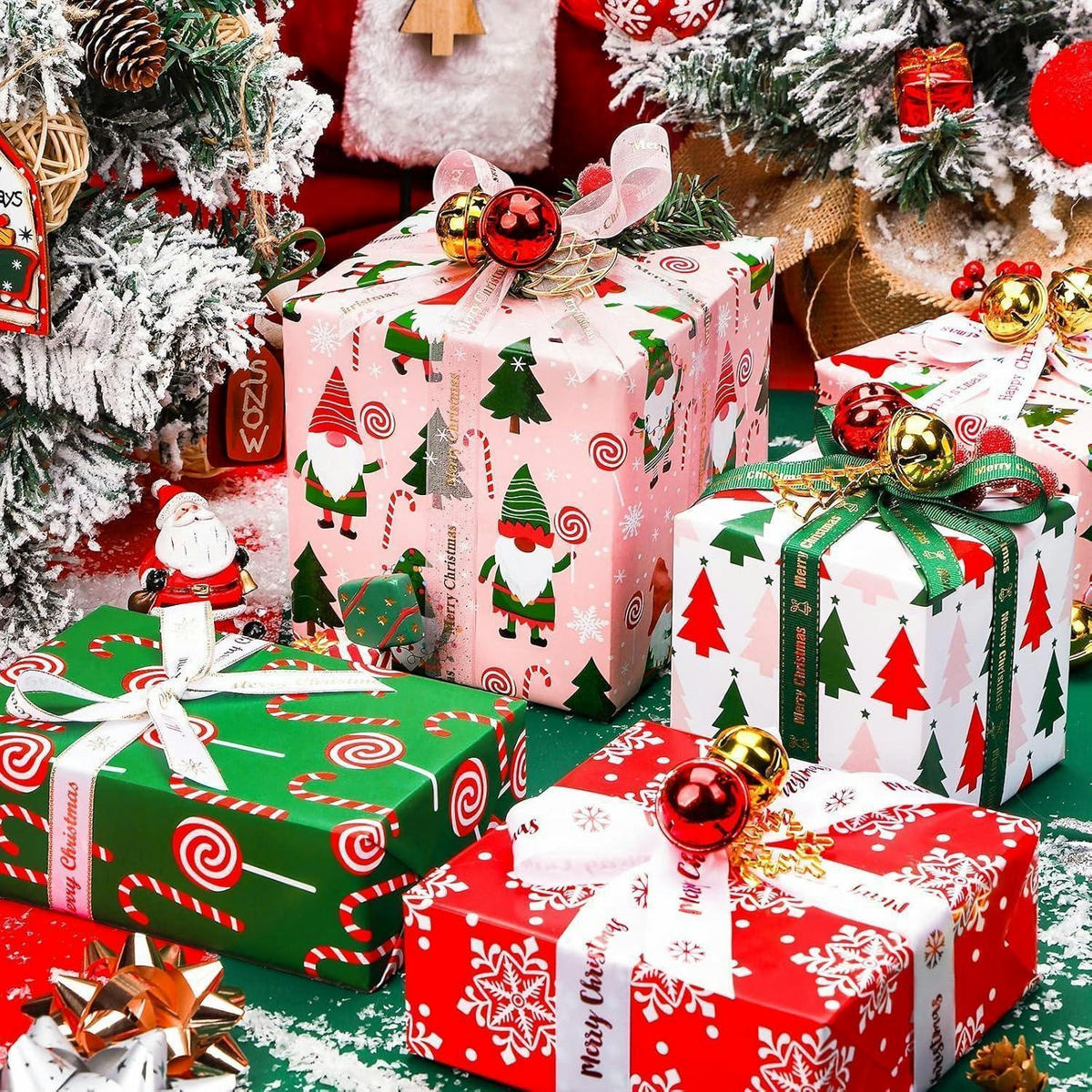 GESCHENKPAPIER 4 Rollen Set Weihnachtsmotive 76 cm x 305 cm - Multicolor, Papier (4/76/15cm)