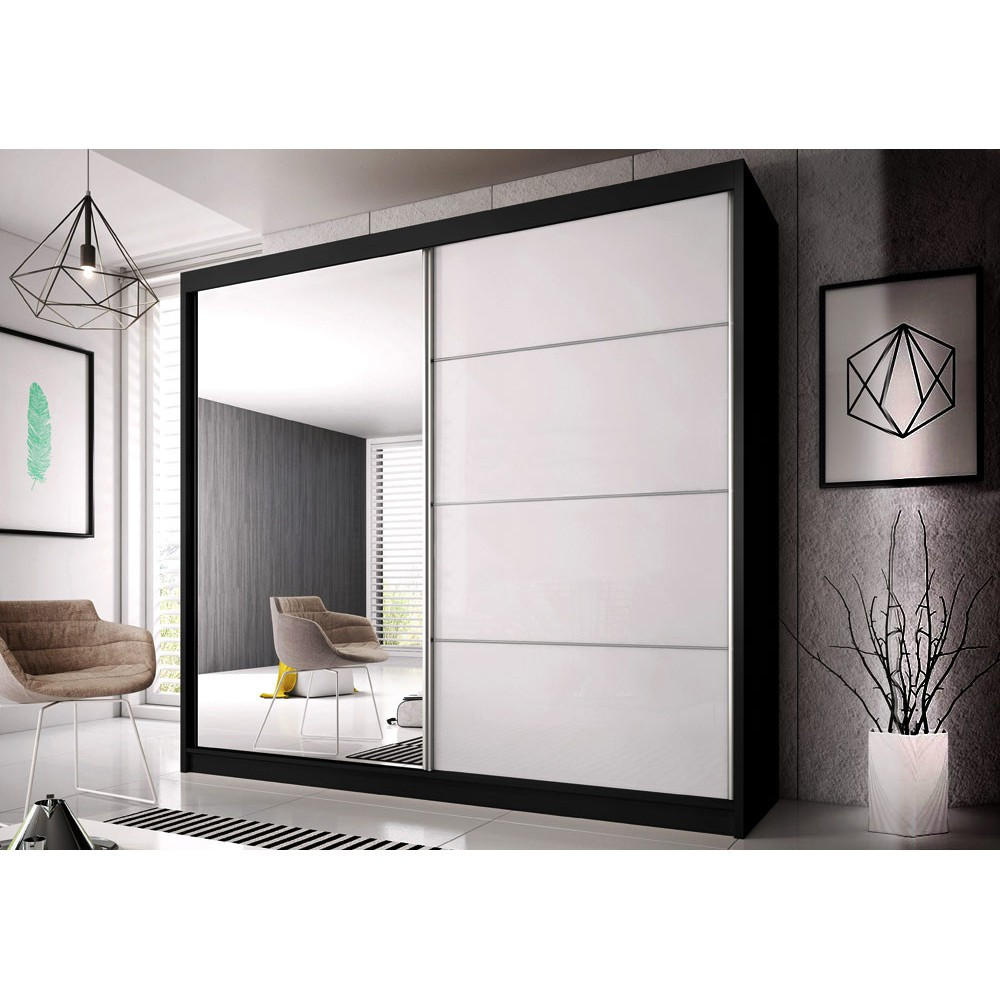 imoebel24 Schwebetürenschrank Schwarz 203x218x61 cm