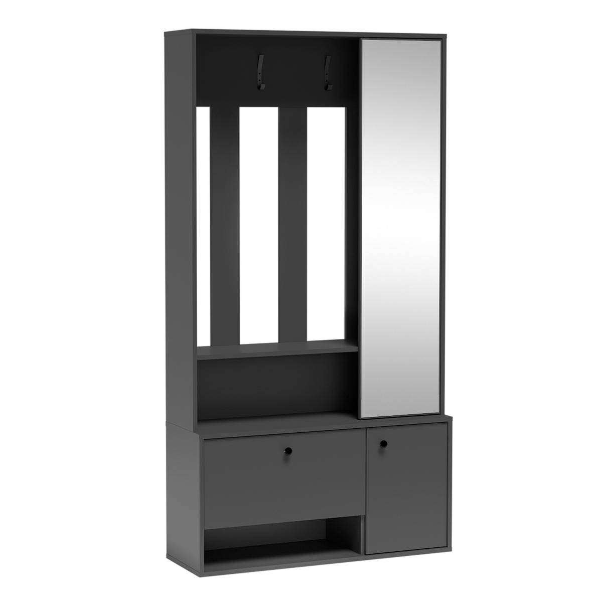 GARDEROBENSCHRANK Tokessa Graphit 100/191/33 cm - Modern mit Spiegel und Schuhschrank - Grau, Holzwerkstoff/Kunststoff (100/191/33cm) - AX Living