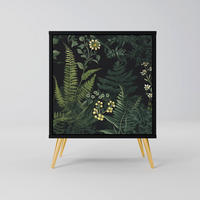 SIDEBOARD FERN FLOWERS, Schwarz, 57,5x42x75,5 cm, Goldfarbene Metallfüße - Goldfarben/Multicolor, Holzwerkstoff/Metall (57.5/75.5/42cm) - SpaceRebels