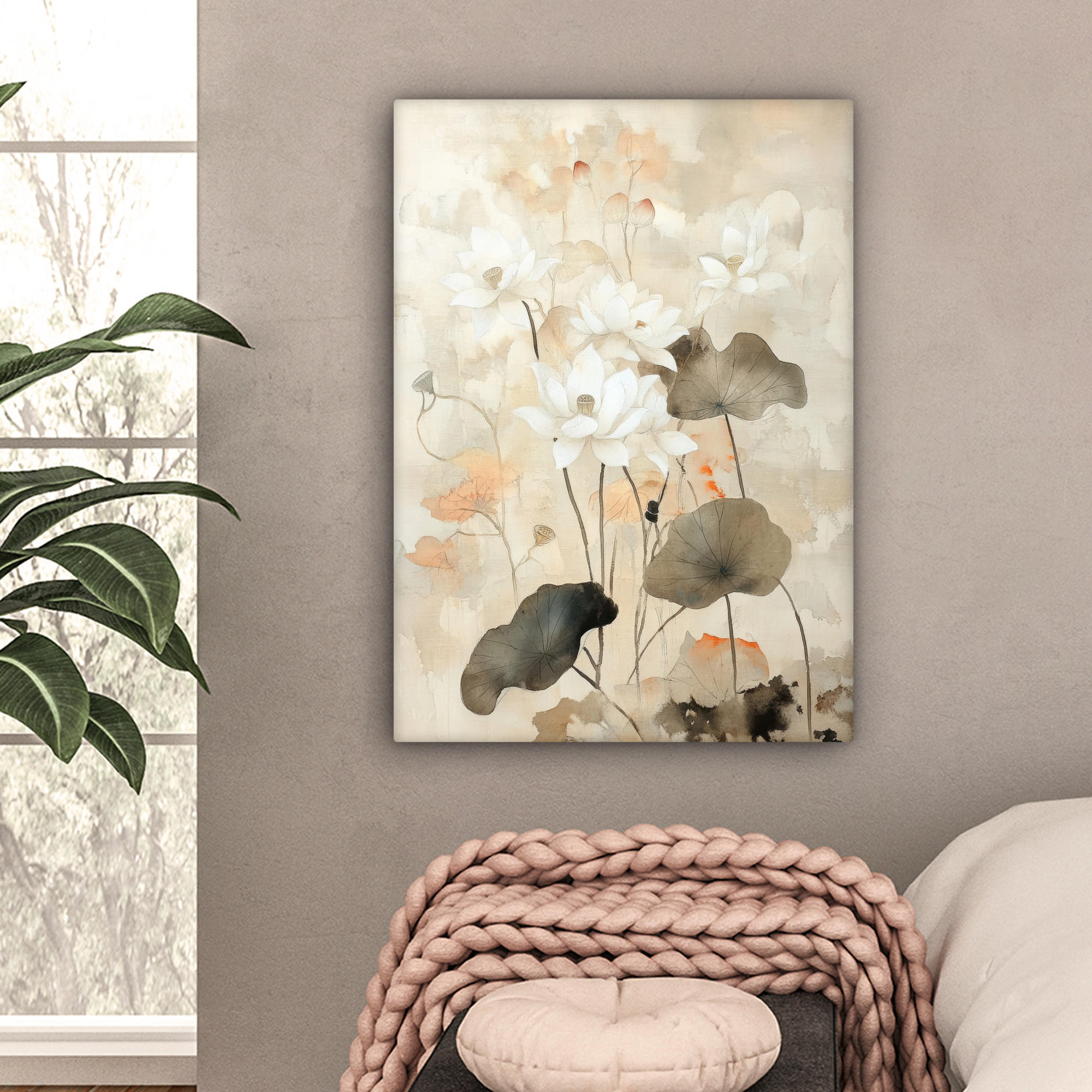 LEINWANDBILD Blumen - Japandi - Wabi sabi 60x80 cm - Sandfarben, Textil (60/80cm) - MuchoWow