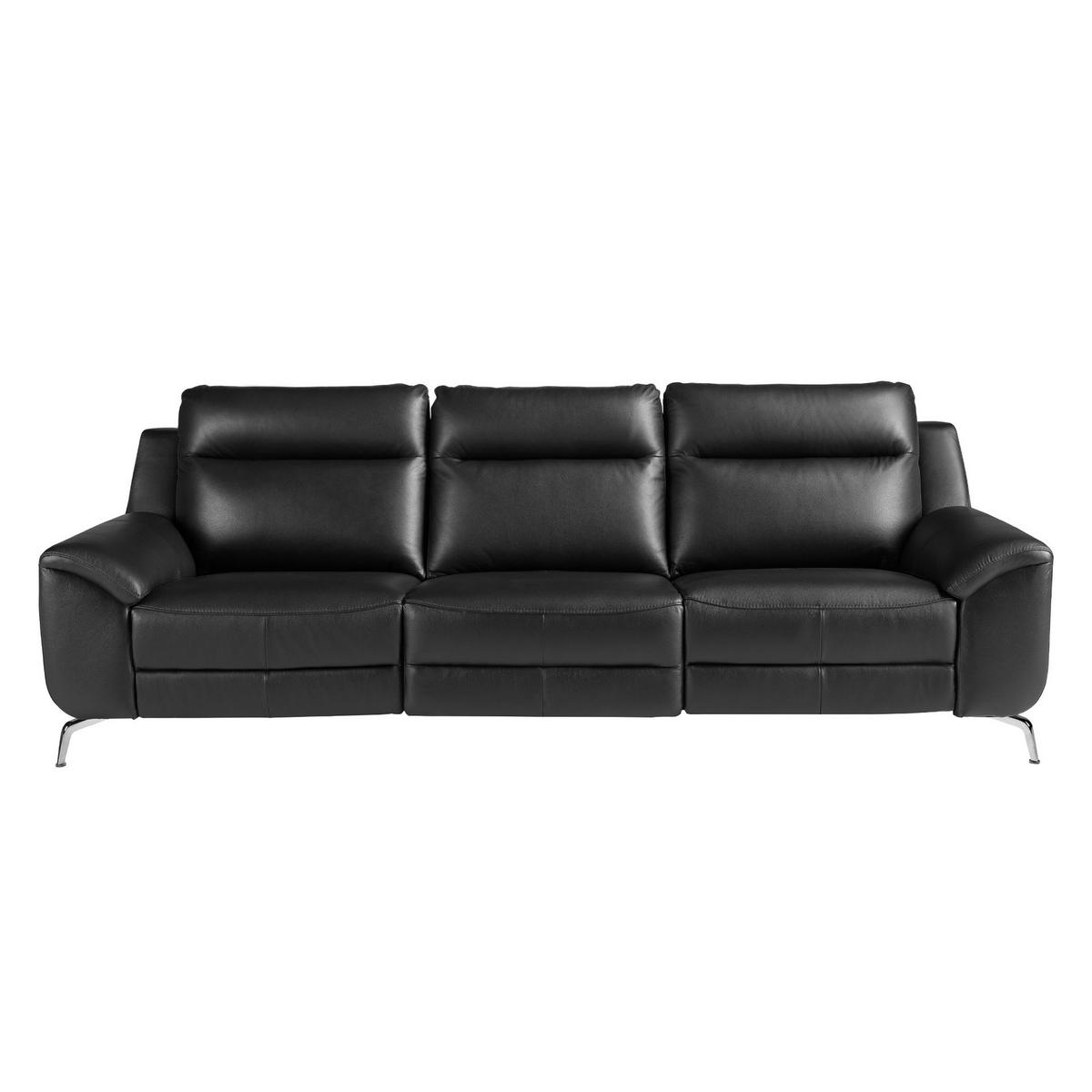 SOFA 3-Sitzer Leder Relaxsofa schwarz 264/93/92 cm - Edelstahlfarben/Schwarz, Leder (264/92/93cm) - ANGEL CERDA