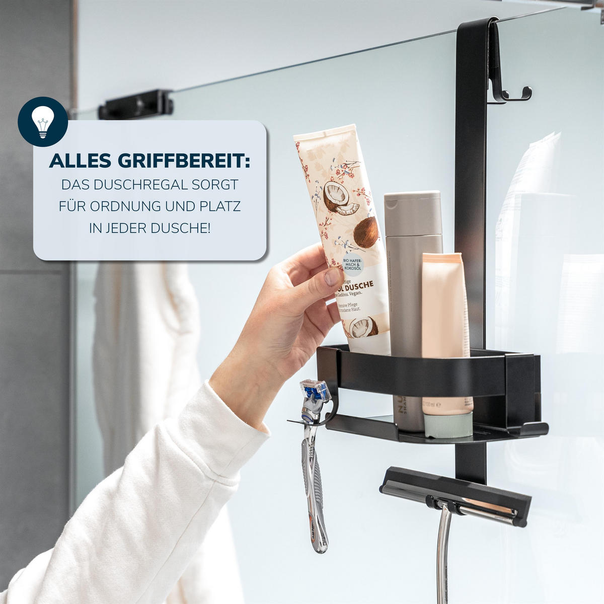 DUSCHABLAGE für Glasduschwand, Edelstahl schwarz - Schwarz, Metall (23/67.5/10.5cm) - eluno