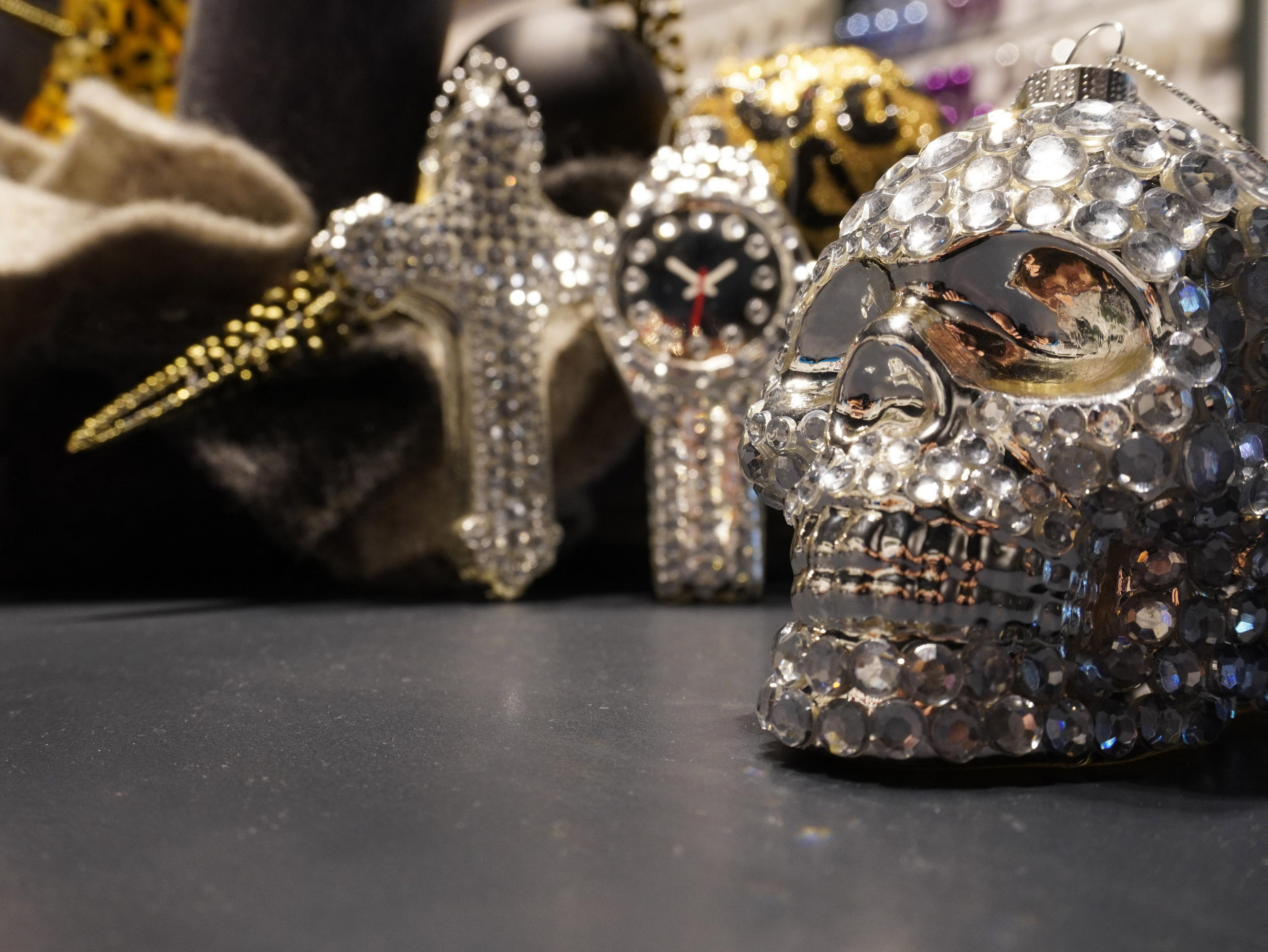 CHRISTBAUMSCHMUCK Sub Culture Strasssteine Silberfarbig 9cm (Glas / 3 Stk.) - Silberfarben, Glas (5/8/5cm) - Krebs Glas Lauscha