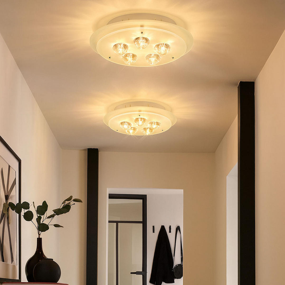 DECKENLEUCHTE Metall Kristalloptik Weiß - Weiß, Glas (33/33/12cm) - Esto