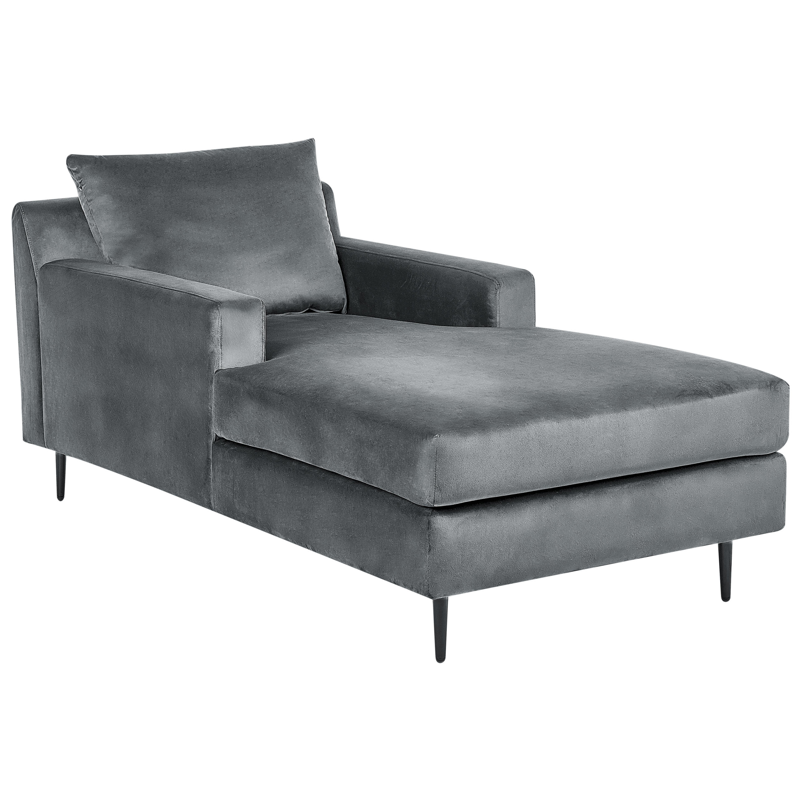 ČALOUNĚNÉ LEHÁTKO CHAISE LONGUE Sametová látka šedé/černé Gueret - šedá/černá, textil (88/73/165cm) - Beliani