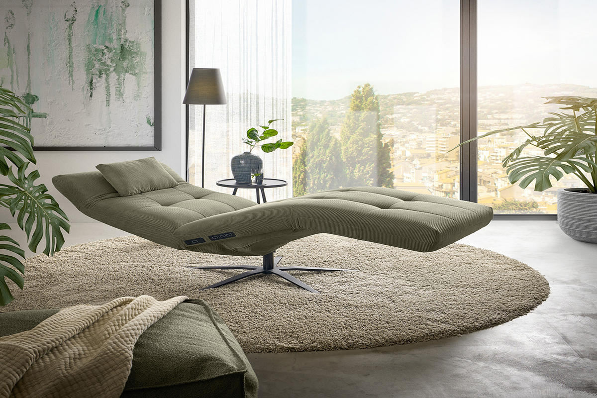 RELAXLIEGE LETICIA Grün Cord - Schwarz/Olivgrün, Textil/Metall (82/115/156cm) - KAWOLA