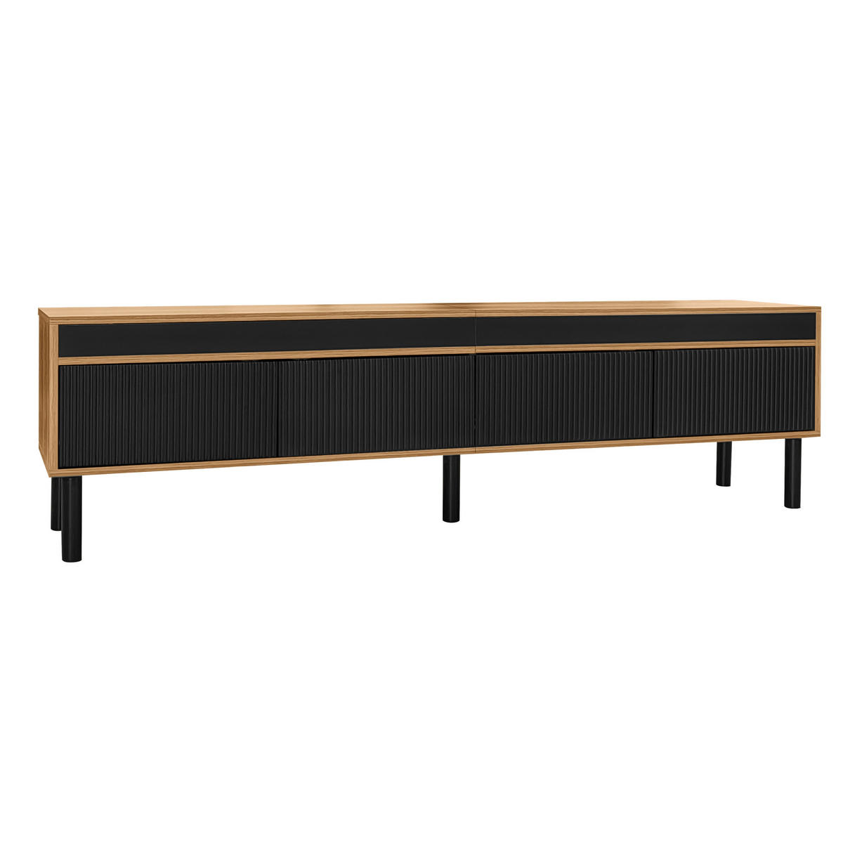 TV stolek 170/38/47 cm s 4 dvířky a bezúchytkovým otevíráním, Černá a přírodní - černá, kompozitní dřevo (170/47/38cm) - Redom