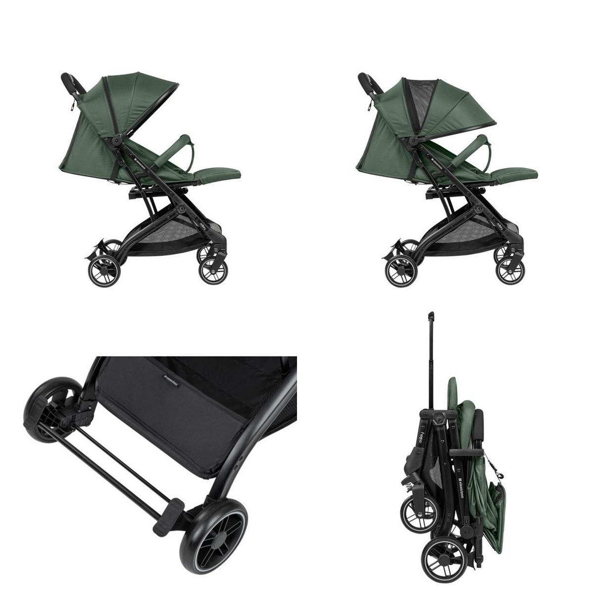 KINDERWAGEN Miley mit Fußsack dunkelgrün Fußstütze verstellbar, klappbar, Korb - Grün, Metall (64/52/100cm) - Kikka boo