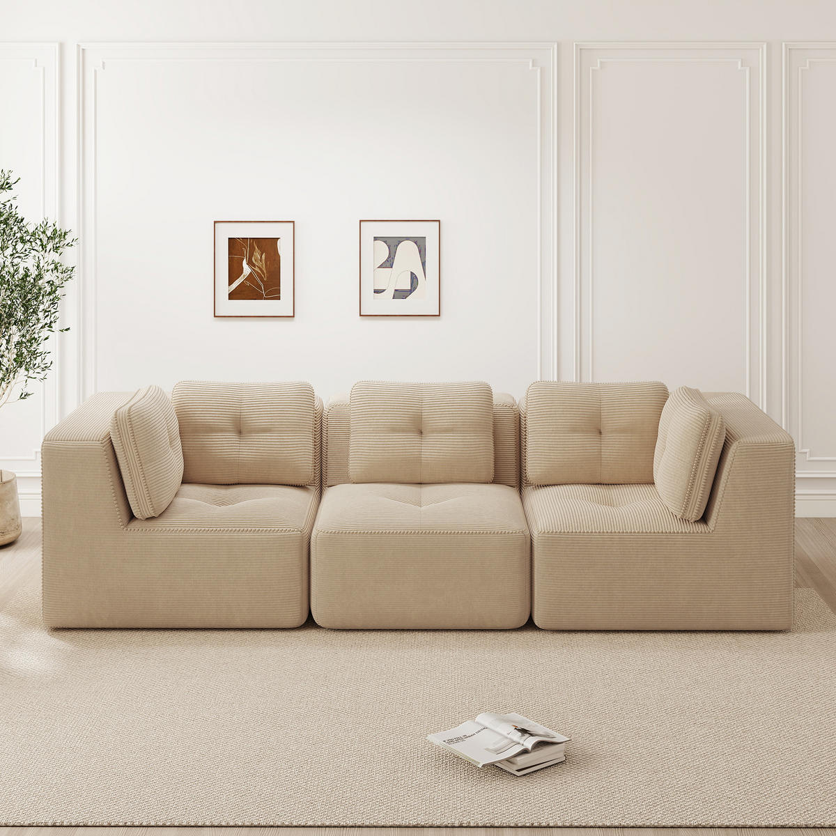 3-SITZER SOFA Cord Beige - Beige, Textil (297/69/104cm) - WISHDOR