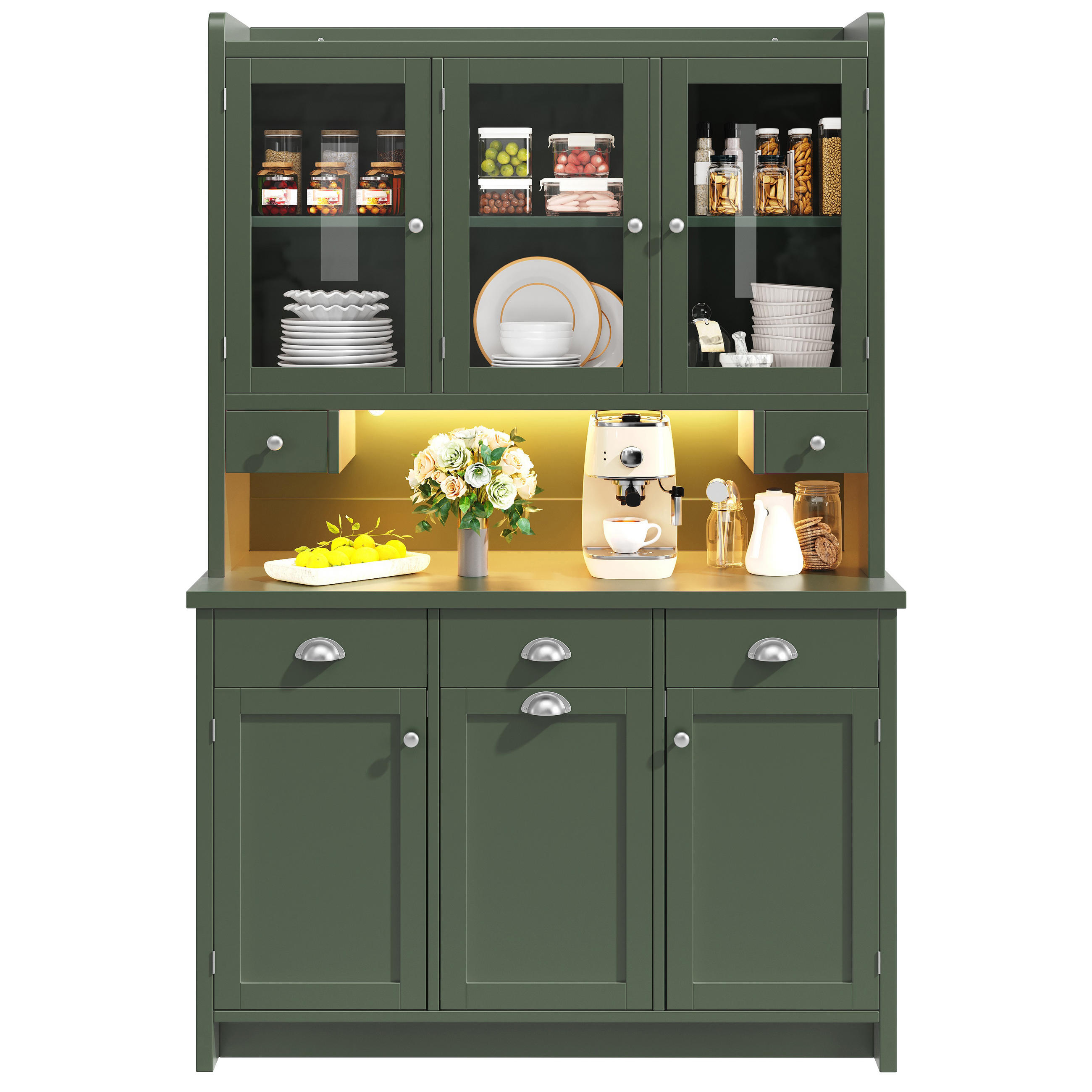 KÜCHENSCHRANK LED App 180x120Cm Glastüren Grün - Grün, Holzwerkstoff (120/180/40cm) - FLIEKS