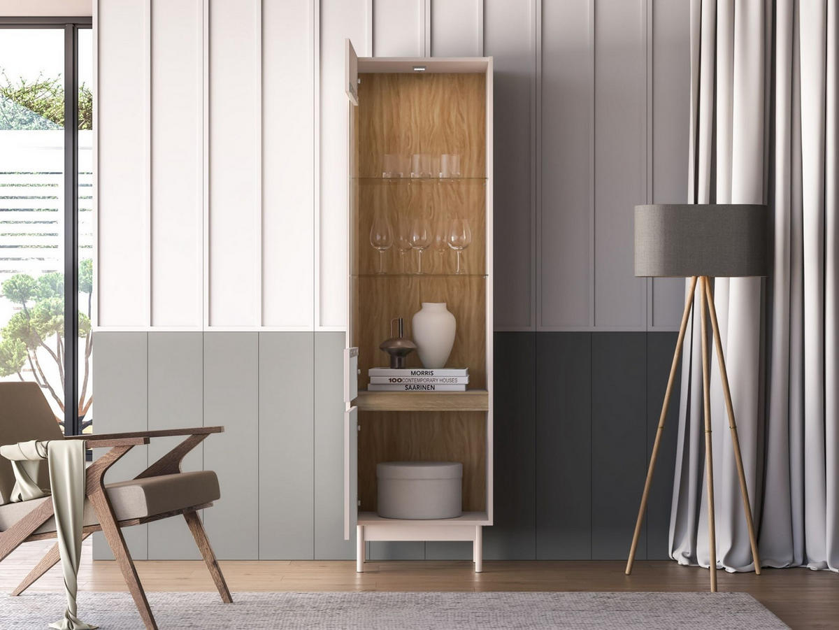VITRINE Dunea 2-türig Kaschmirgrau/Eichenoptik 55 cm - Taupe, Holzwerkstoff/Metall (55/193/40cm) - Selsey