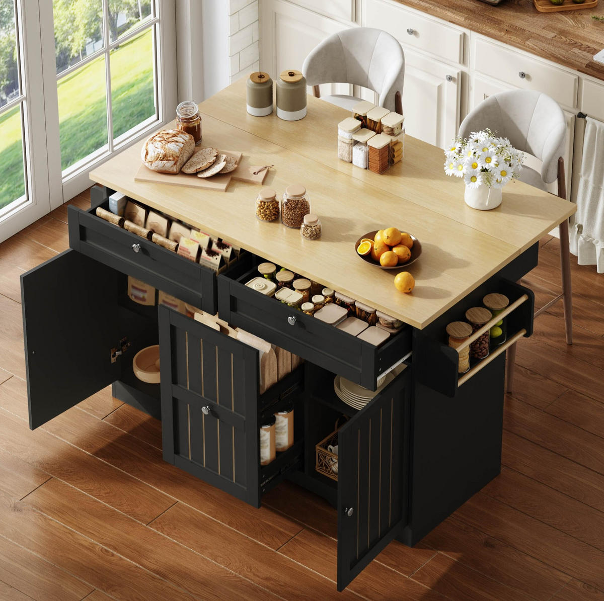 KÜCHENINSEL klappbar 120 x 45(70) x 92 cm Schwarz MDF - Schwarz, Holz (70/92/120cm) - Beauniv