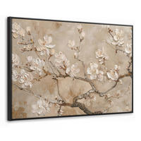 LEINWAND Bilder mit Rahmen - Blumen - Modern - Beige - Weiß - Blüte - 120x80 - Beige, Textil (120/80cm) - MuchoWow