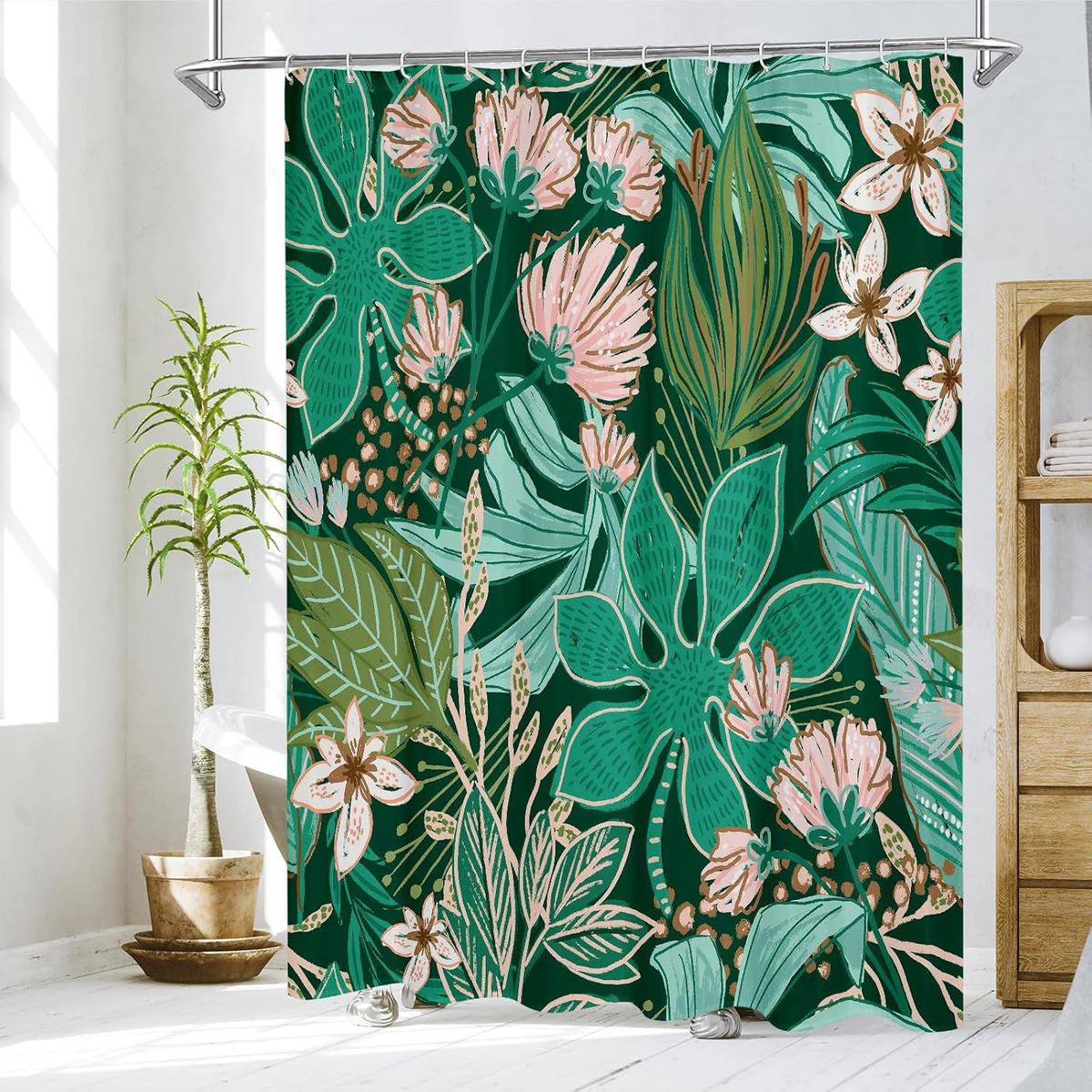 DUSCHVORHANG Boho floral extrem lang elegant für Dekoration Badezimmer - Grün, Textil (200/180cm) - MCBOSON