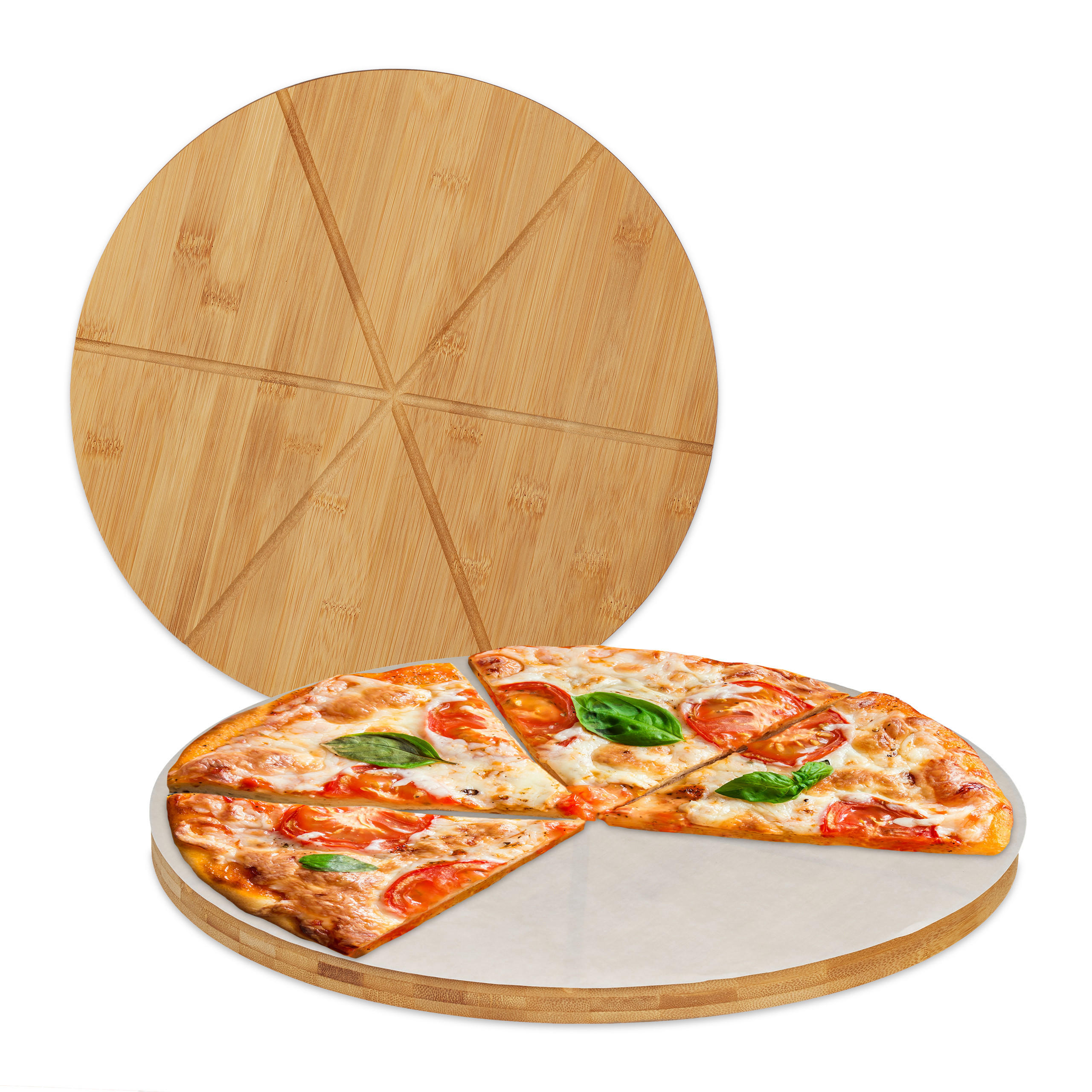 2XPIZZABRETT - Hellbraun, Holz/Papier (33/33/1.5cm) - Relaxdays