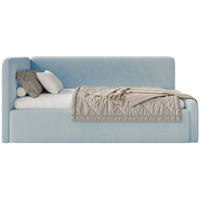 JUGENDBETT Fanko Samt Hellblau 90x200 cm - Schwarz/Hellblau, Kunststoff/Textil (90/200cm) - Selsey