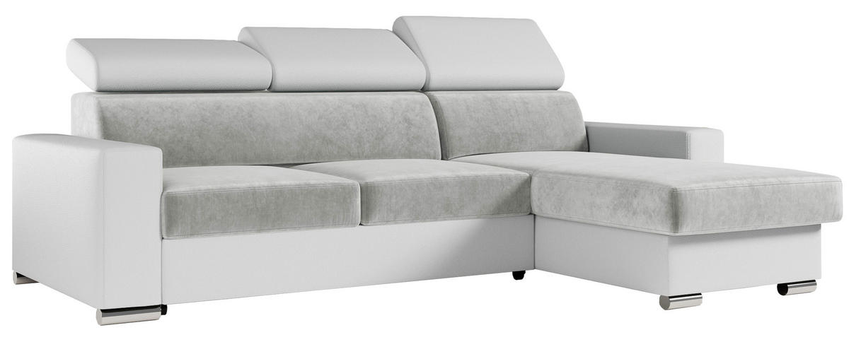 ECKSOFA FOX-L Hellgrau/Weiß - Silberfarben/Hellgrau, Kunststoff/Textil (242/168cm) - MKS
