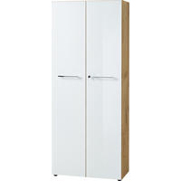 AKTENSCHRANK MUENCHEN 80x37x196cm | 5 Ordnerhöhen | Glasfront & Abschließbar | Chalet-Eiche-Nb./Weiß - Weiß, Holzwerkstoff/Metall (80/196/37cm) - KADIMA DESIGN