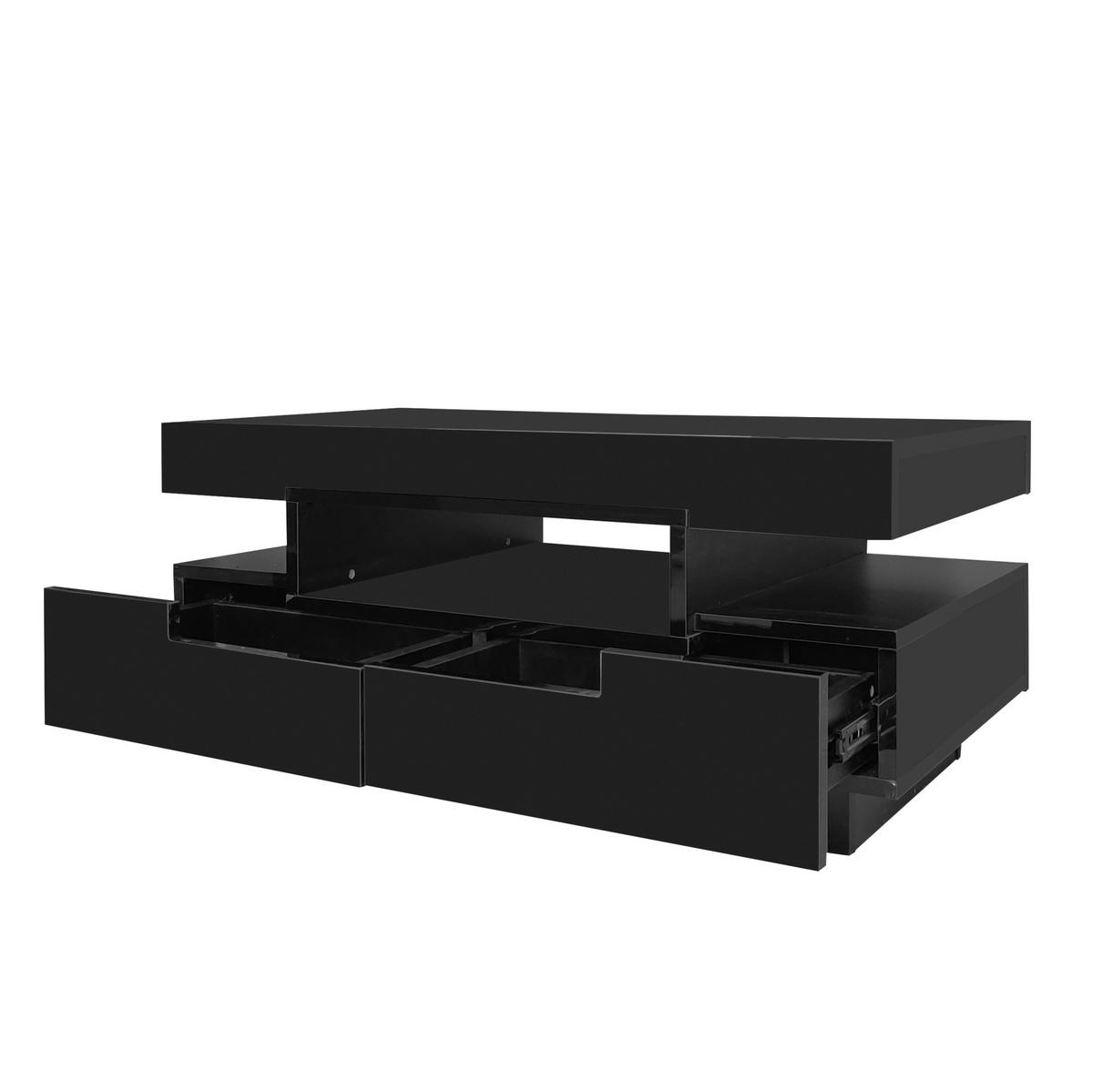 COUCHTISCH 80/50/36 cm in Schwarz Hochglanz mit LED-Beleuchtung und Schubladen - Schwarz, Holzwerkstoff (80/50/36cm) - Flora Grace