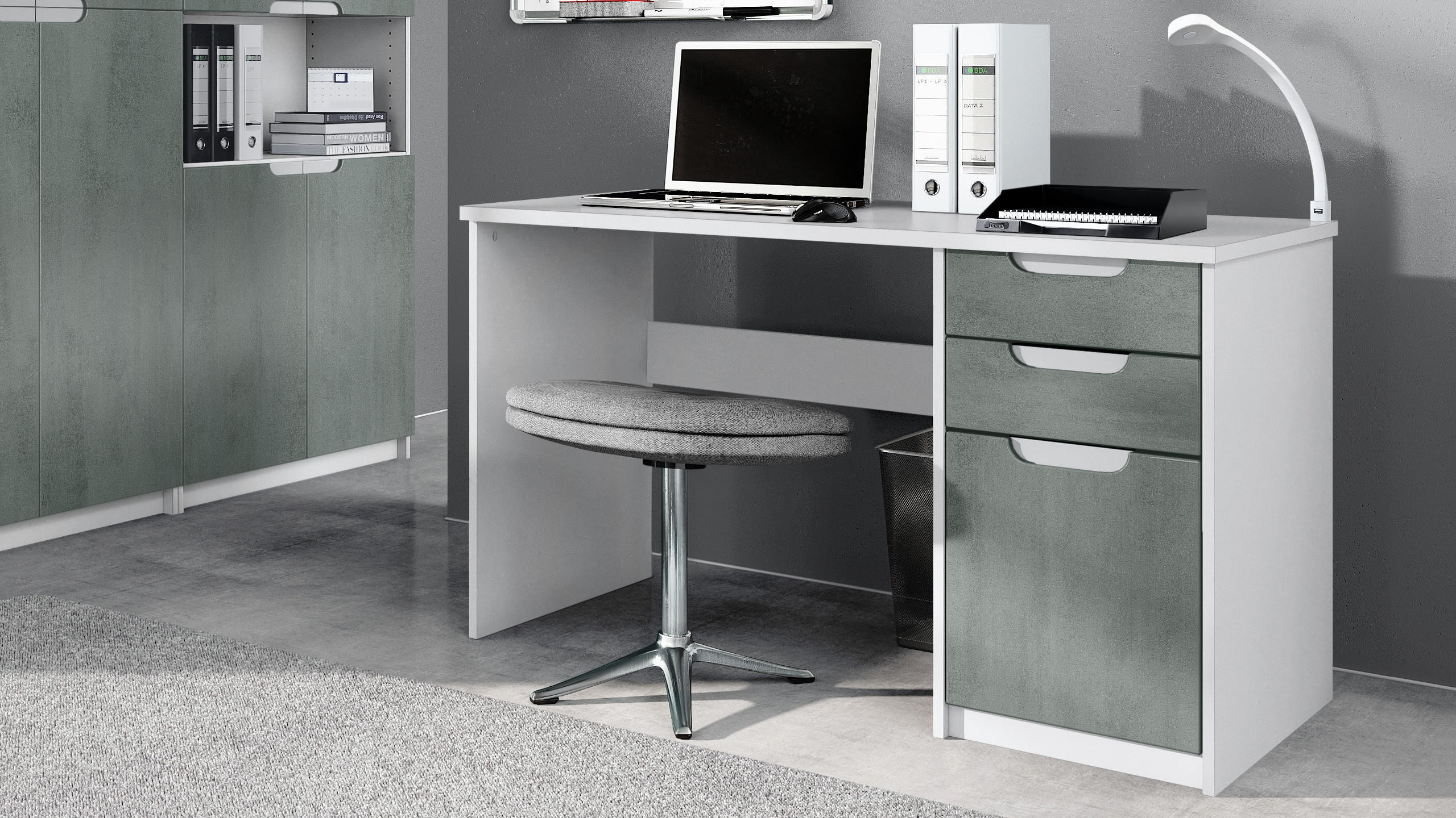 SCHREIBTISCH Logan Fronten in Beton Dunkel Optik - Dunkelgrau, Holzwerkstoff (60/129/76cm) - Vladon